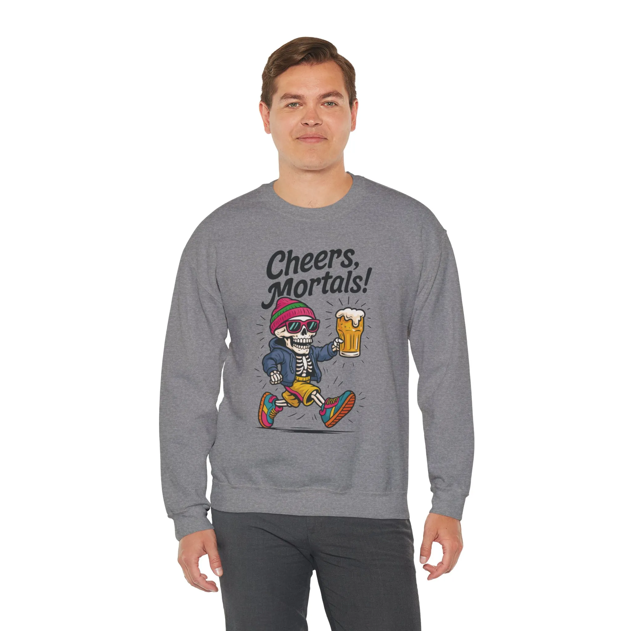 Cheers Mortals! Mens Crewneck Sweatshirt, Skeleton Beer Pullover with Hood, Drinking Humor Sweatshirt, Party Gift for Him, Halloween Apparel - Image 15