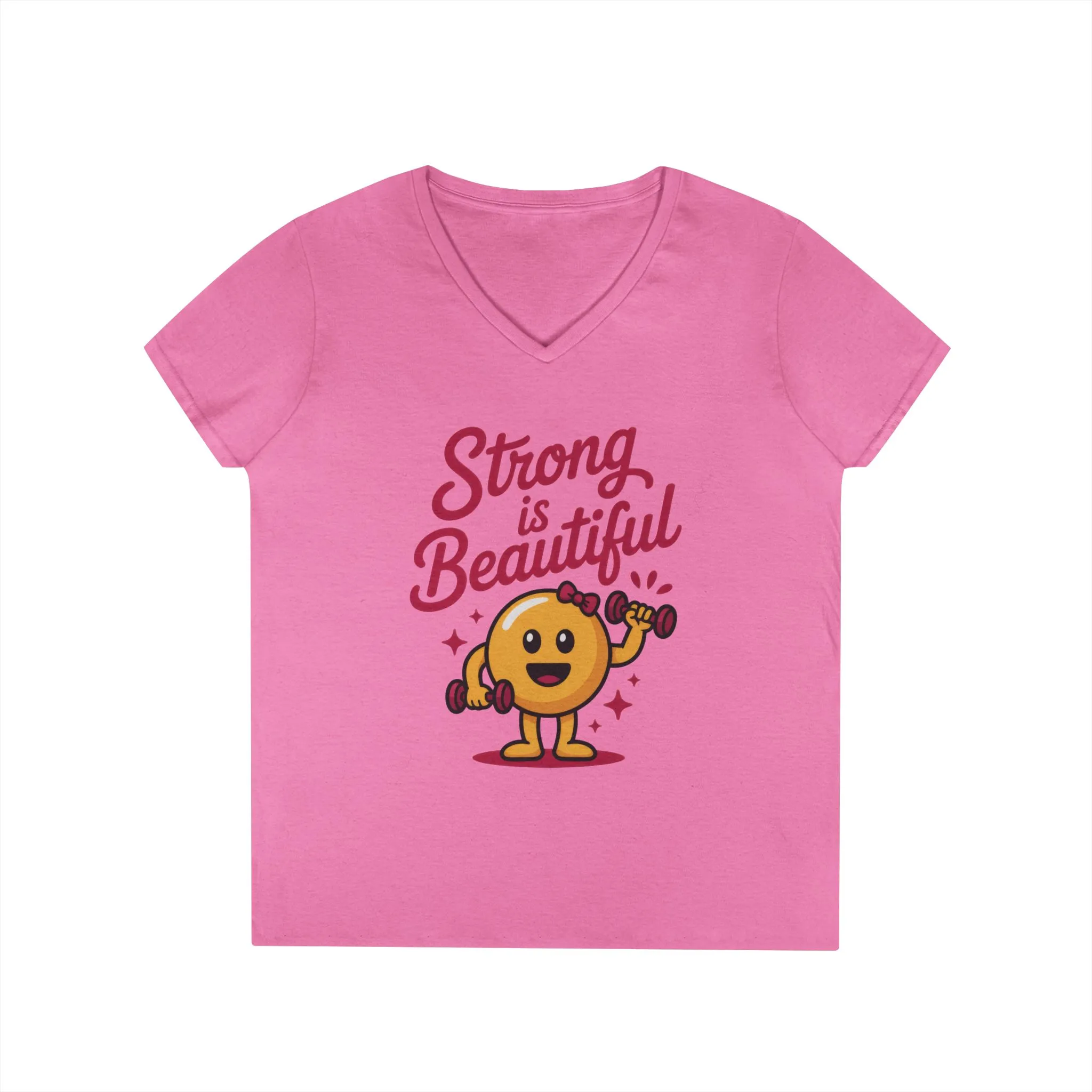 Ladies' V-Neck T-Shirt, Strong is Beautiful Womens Tee, Cute Fitness Character Tee, Inspirational Workout Shirt, Gym Motivation Gift for Her - Image 25