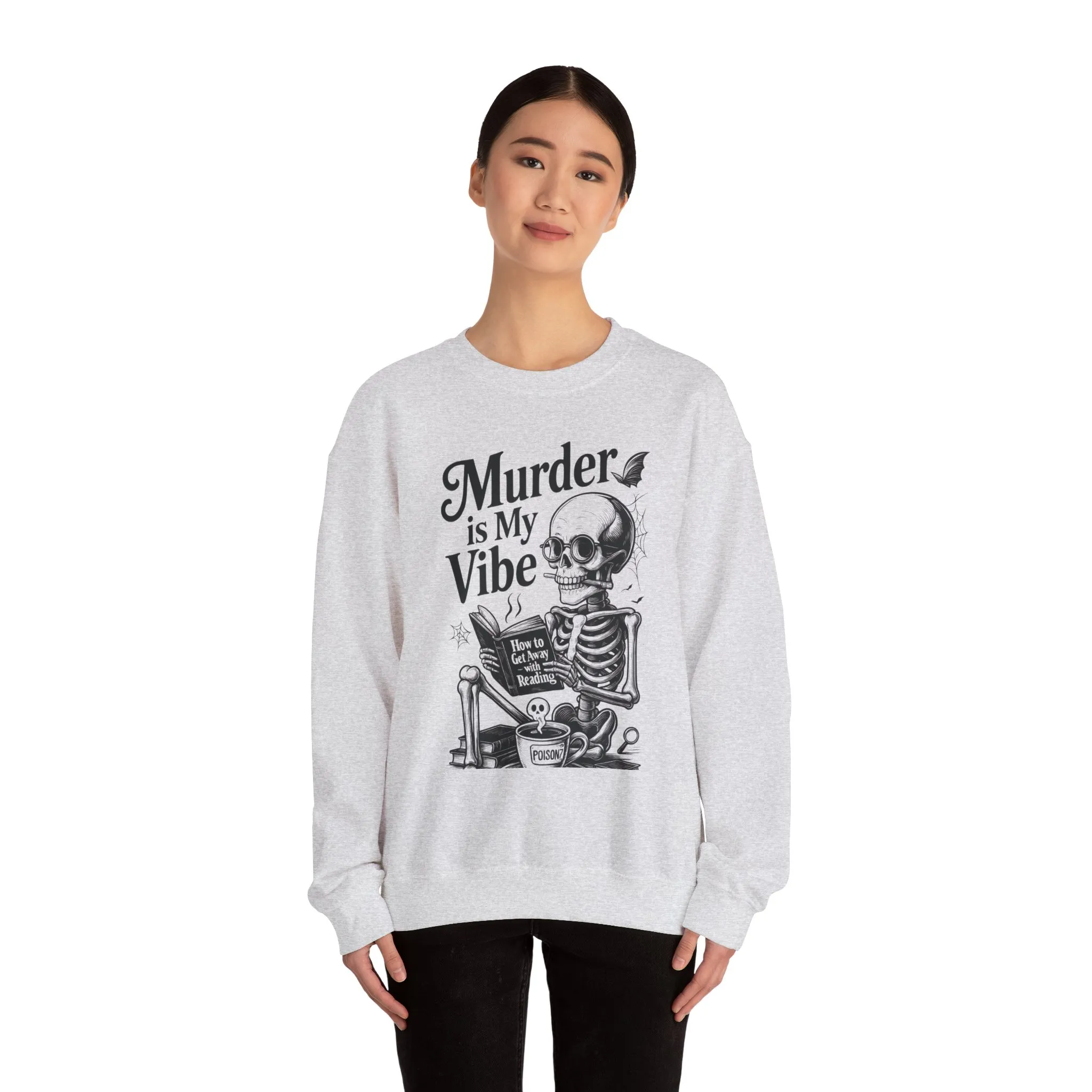 Murder is My Vibe Womens Crewneck Sweatshirt, Cozy Gift for Halloween, Unique Sweatshirt, Skull Graphic, Fall Fashion, Unisex Pullover