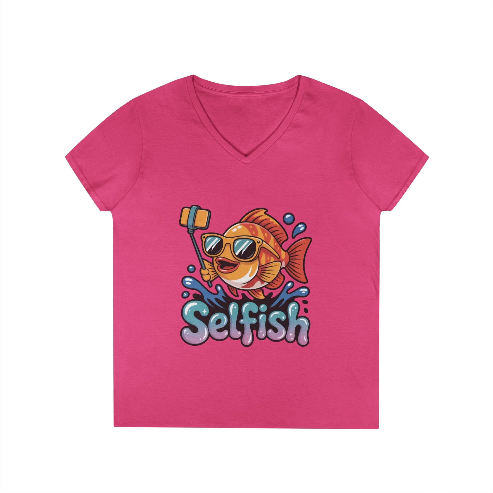 Ladies' V-Neck T-Shirt, Funny Selfie Fish Graphic Womens Tee, Playful Pun Gift for Her, Summer Vibes, Unique Beach Shirt, Outdoor Adventures - Image 19