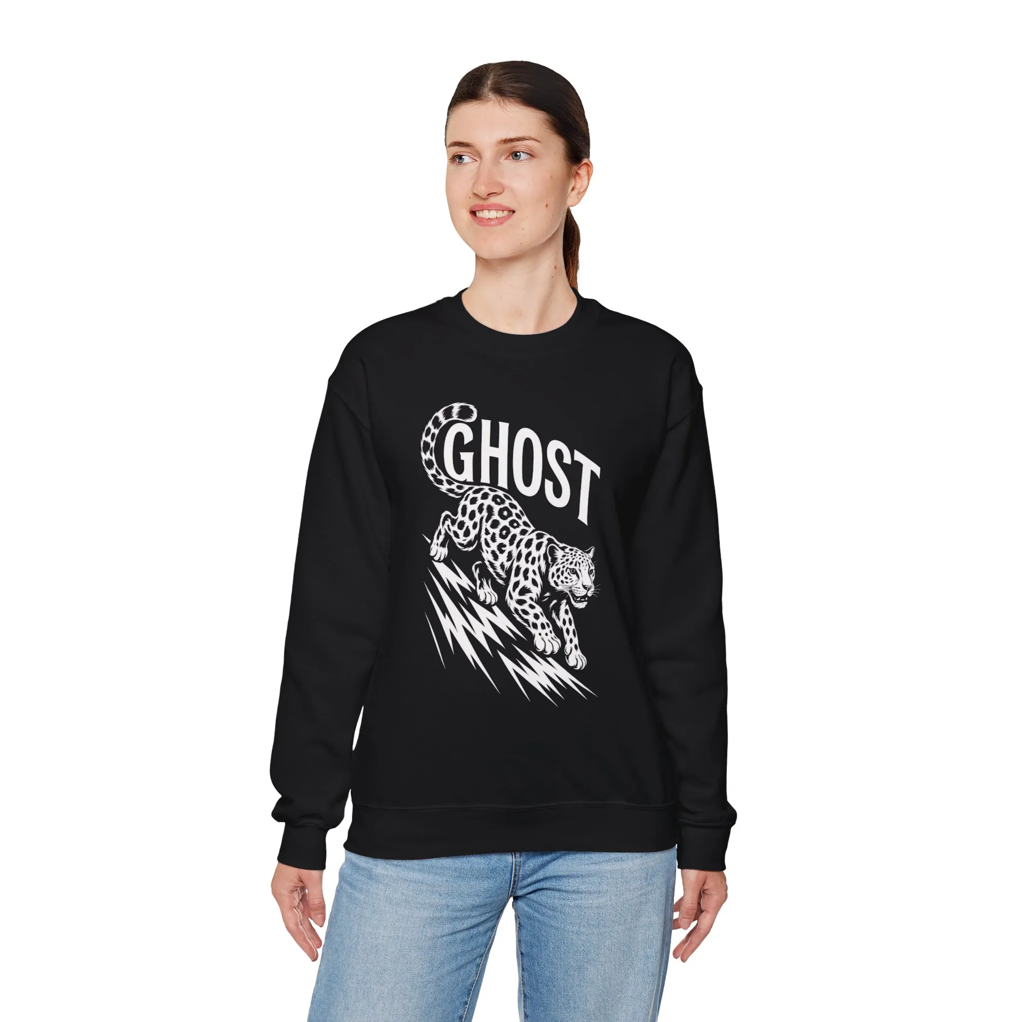 Ghost Leopard Crewneck Sweatshirt, Unisex Fashion, Cozy Casual Wear, Graphic Sweatshirt, Wild Animal Art, Gift for Animal Lovers - Image 3