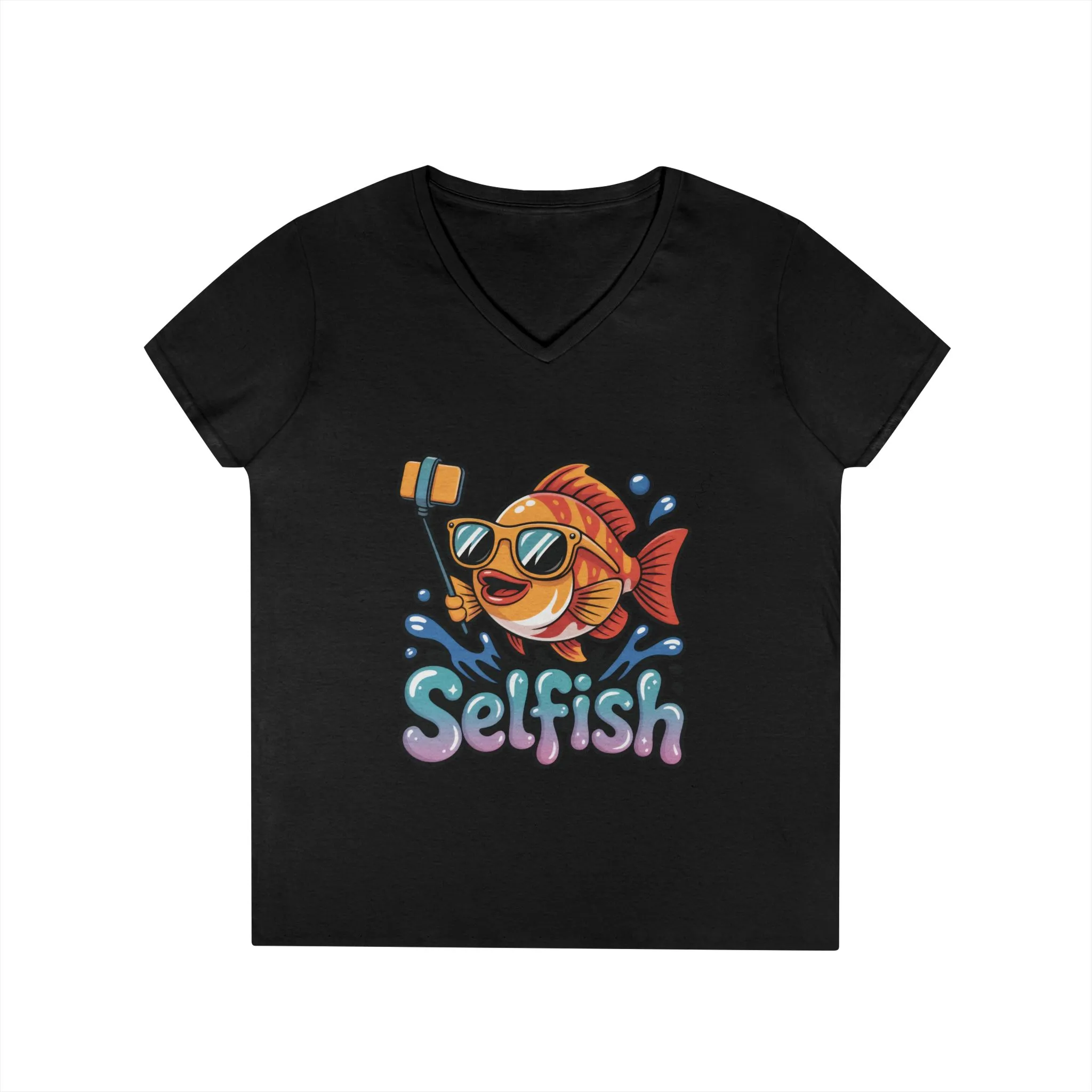 Ladies' V-Neck T-Shirt, Funny Selfie Fish Graphic Womens Tee, Playful Pun Gift for Her, Summer Vibes, Unique Beach Shirt, Outdoor Adventures - Image 7