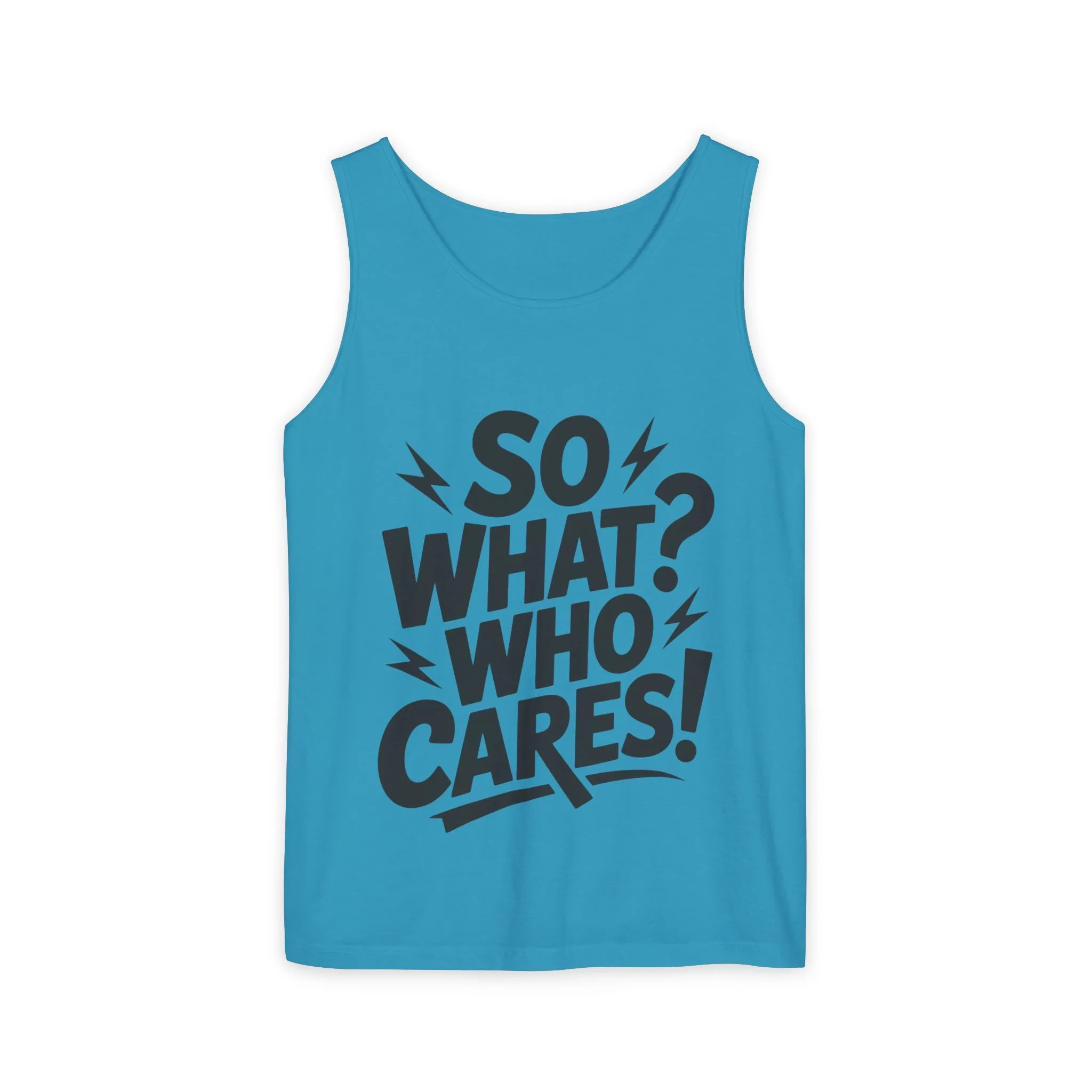 Mens Tank Top, "So What? Who Cares!", Casual Summer Wear, Beach Trip, Festival Outfit, Lightning Print, Sarcastic Summer Tee, Gym Tank - Image 13