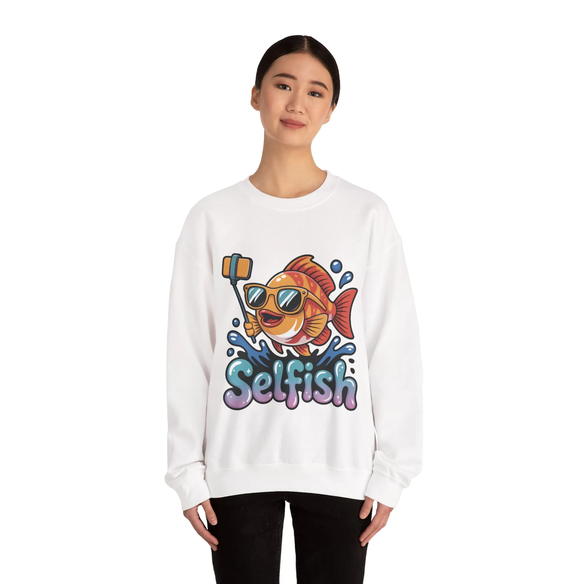 Selfish Womens Sweatshirt, Funny Selfie Pullover, Cute Ocean Pun Sweater, Playful Sea Life Gift, Fun Gift for Fish Lovers, Fishing Apparel - Image 5
