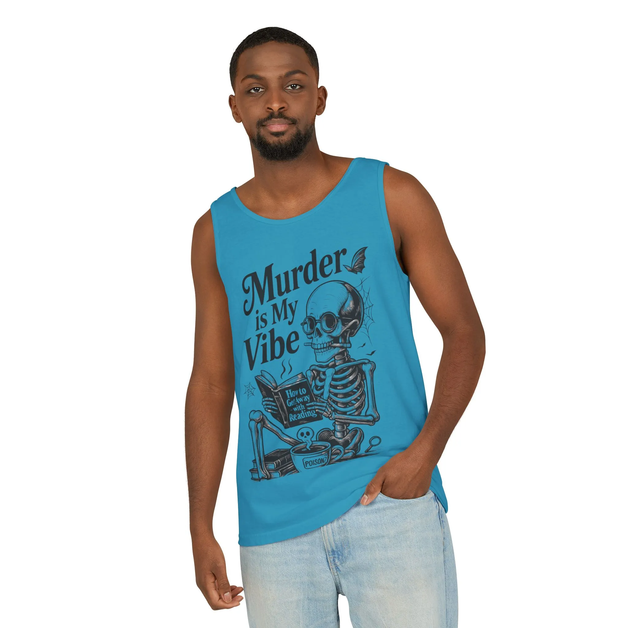 Murder Is My Vibe Tank Top, Mens Goth Tank, Halloween Clothing, Skeleton Graphic Tee, Cozy Casual Wear, Quirky Gift Idea - Image 14