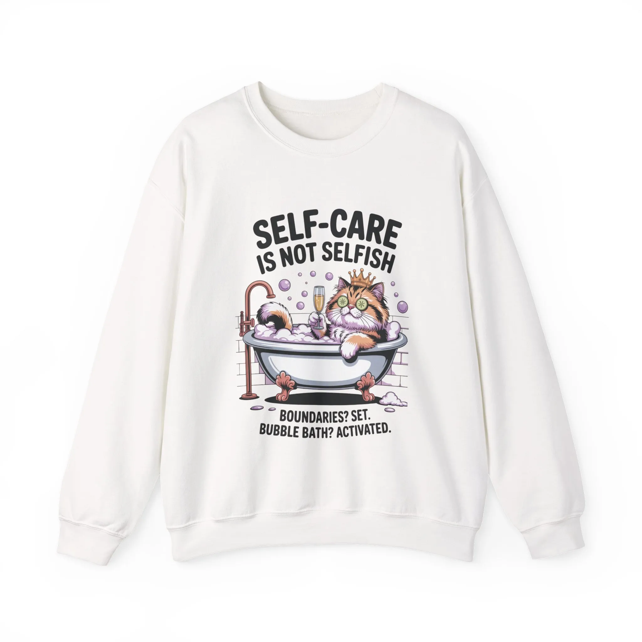 Womens Crewneck Sweatshirt, Self-Care Cat Shirt, Funny Cat Tee, Relaxing Kitty Graphic, Self Care Is Not Selfish Womens Sweatshirt - Image 4