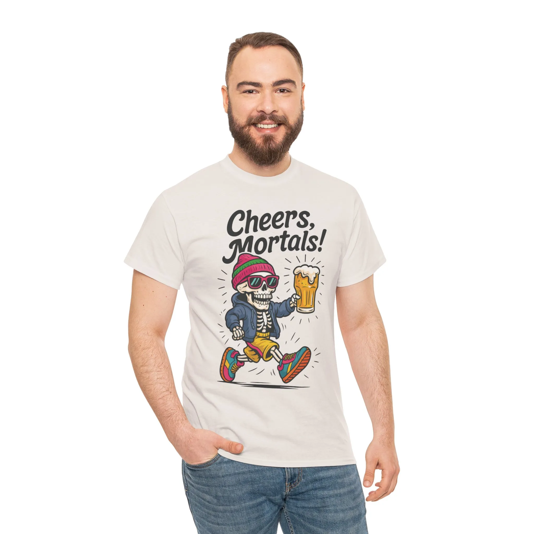 Cheers, Mortals! Mens Tee, Funny Skeleton Beer Graphic Tee, Cool Drinking Humor Shirt, Party Gift for Him, Halloween Tee, Beer Lovers Gift - Image 38