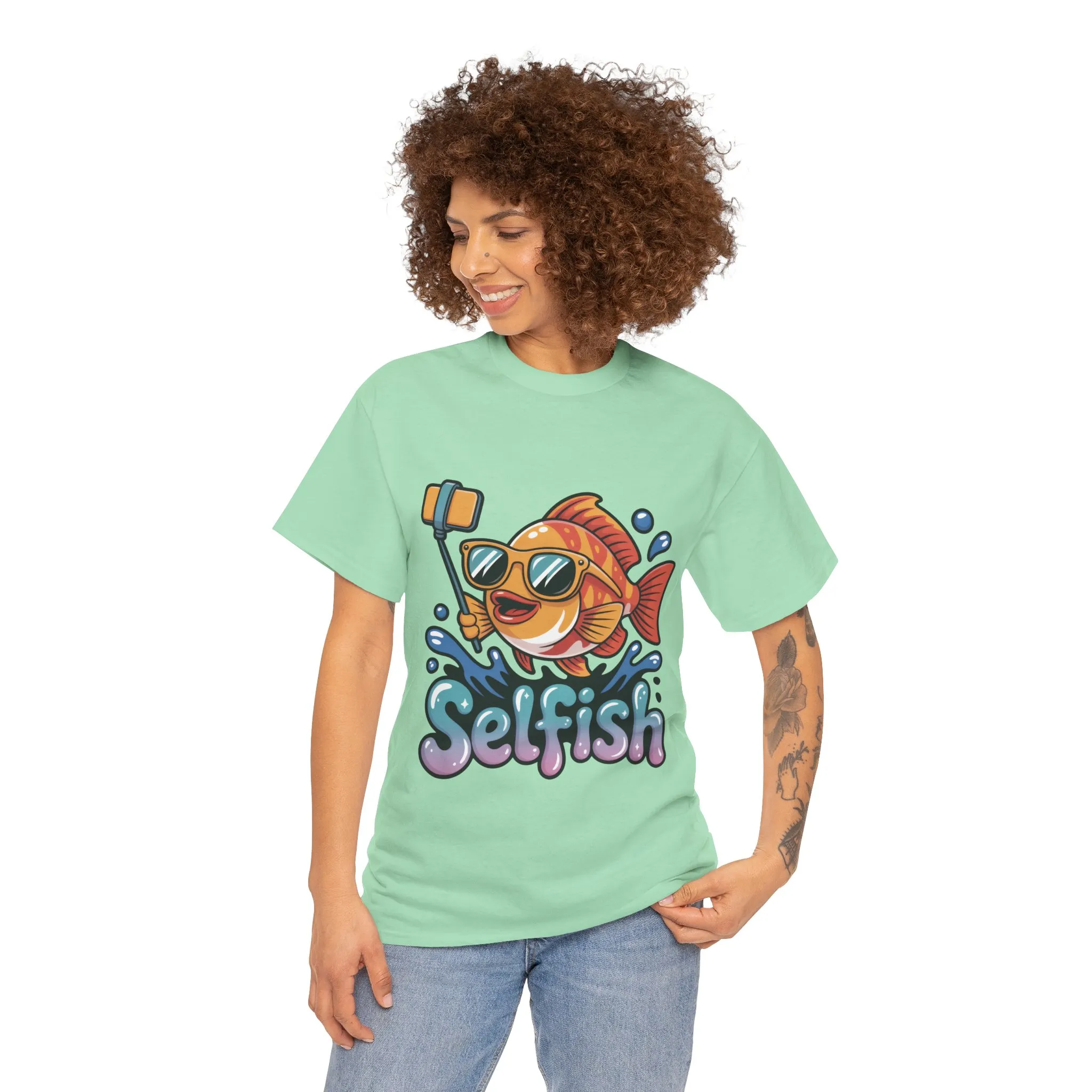 Funny Selfie Fish Graphic Womens T-Shirt, Playful Pun Gift for Her, Summer Vibes, Unique Beach Shirt, Outdoor Adventures - Image 14