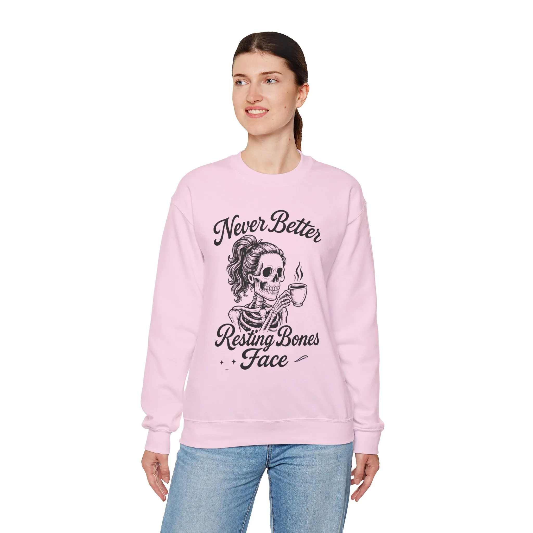 Skull Coffee Lovers Crewneck Sweatshirt, Womens, Perfect for Halloween, Cozy Outfit, Gift for Friends, Relaxing Days, Coffee Enthusiasts - Image 3