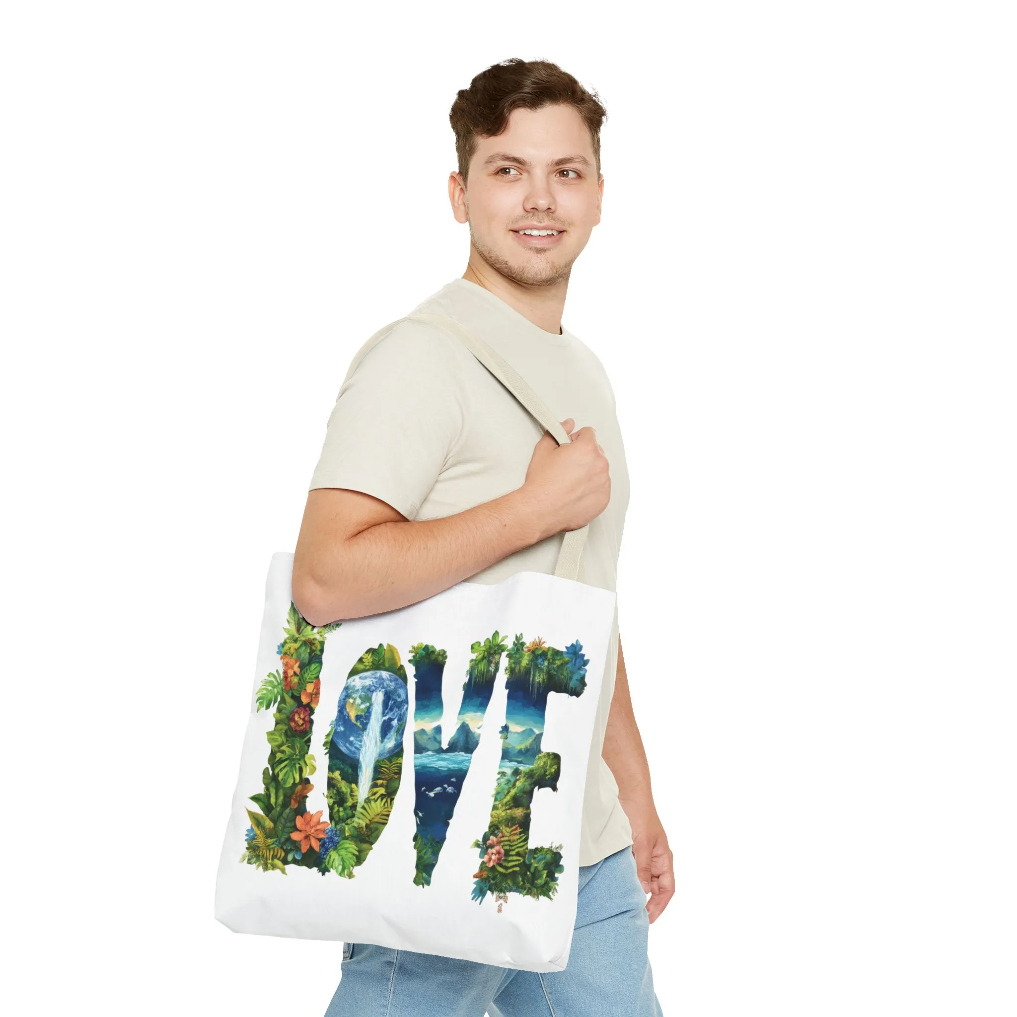 Earth Day LOVE Tote Bag, Eco Friendly Nature Art Bag, Sustainable Planet Message, Floral Tote, Shopping Bag, Beach Bag, Large Canvas Bag - Image 38