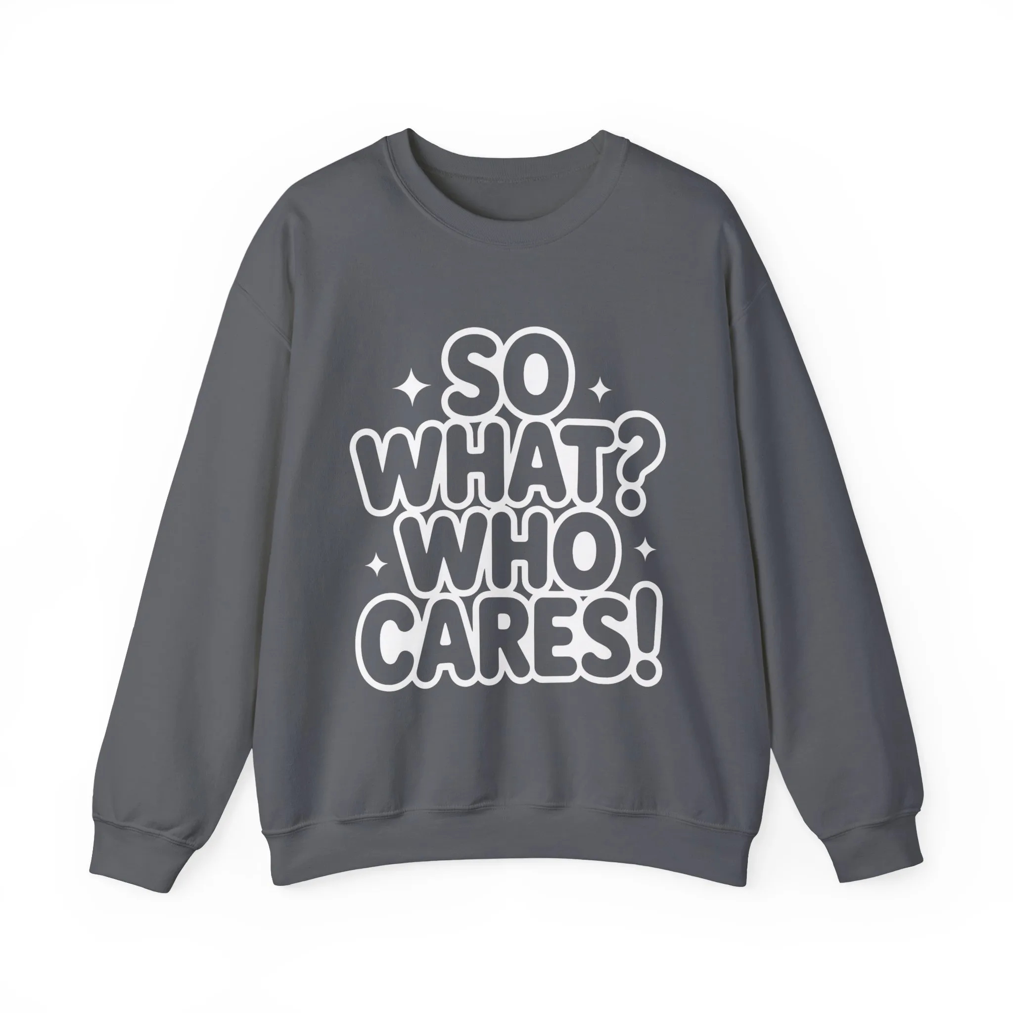 Trendy Womens Crewneck Sweatshirt with 'So What? Who Cares!' Print, Funny Typography Sweater, Sassy Graphic Sweater for Women - Image 34