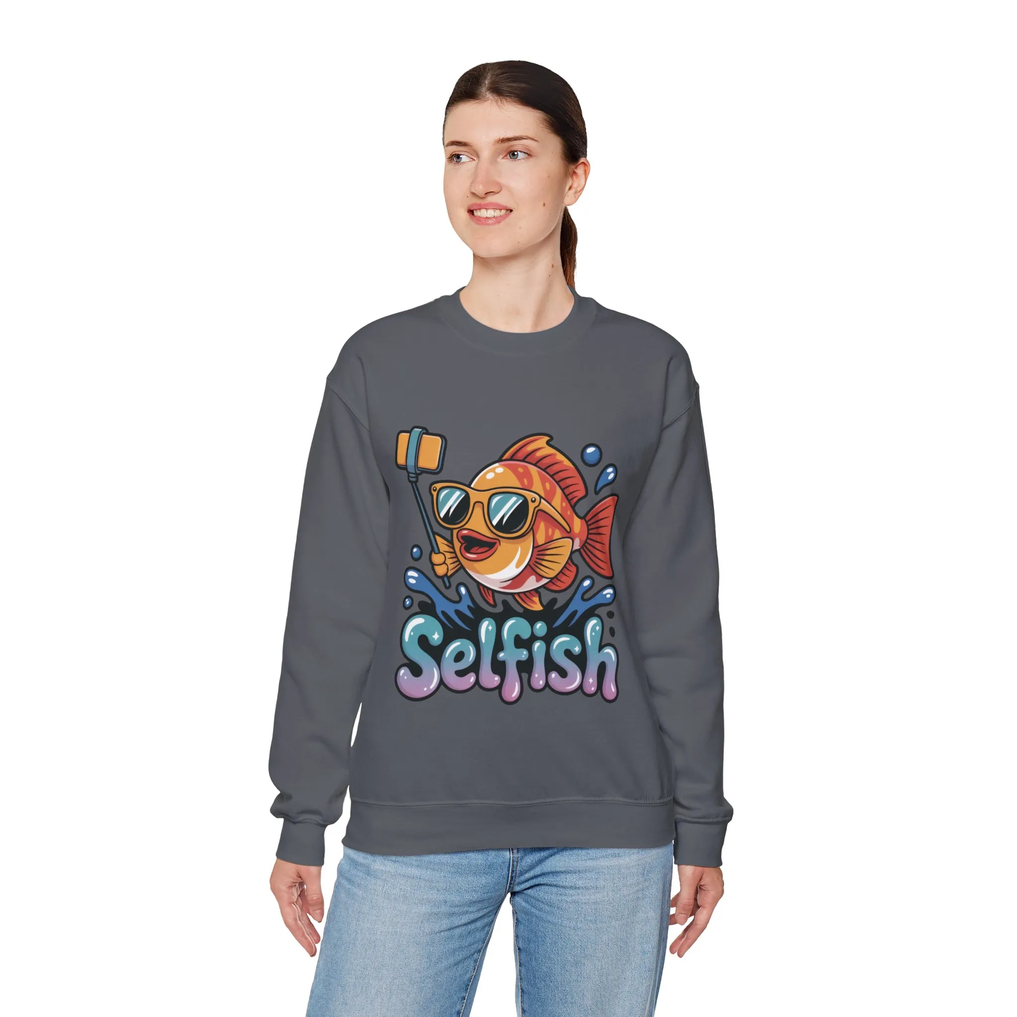 Selfish Womens Sweatshirt, Funny Selfie Pullover, Cute Ocean Pun Sweater, Playful Sea Life Gift, Fun Gift for Fish Lovers, Fishing Apparel - Image 15
