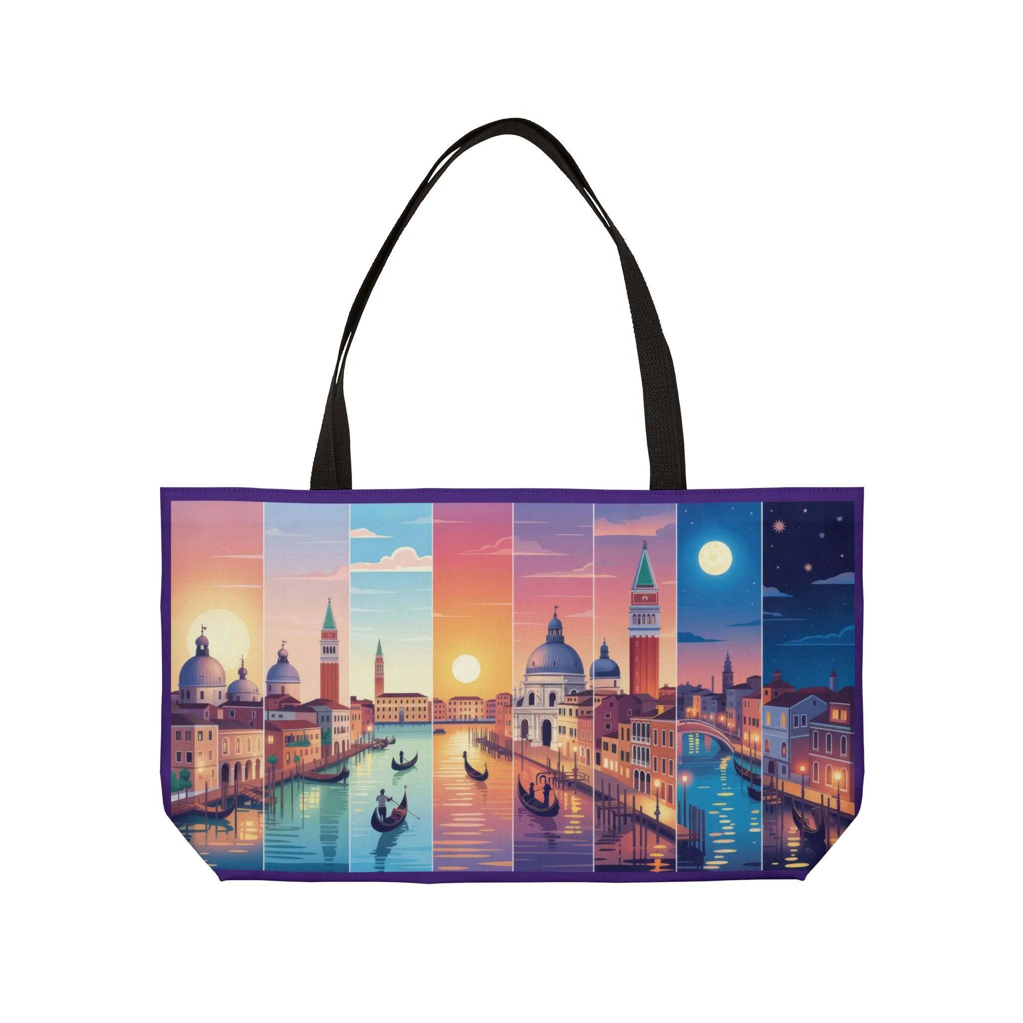 Venice from Dawn to Dusk Weekender Tote Bag, Cityscape Travel Bag with Gondolas, Sunset & Moonlight Art Print, Beach Bag, Travelers Bag - Image 2