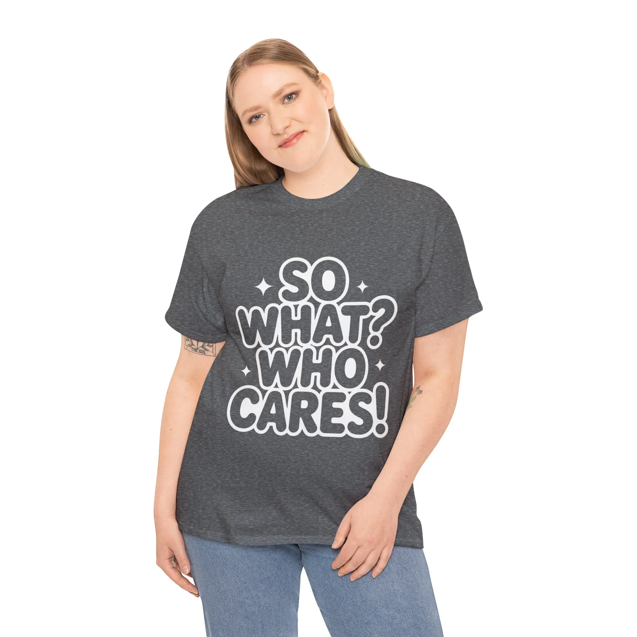 Trendy Womens Cotton Tee with 'So What? Who Cares!' Print, Casual Wear for Confident Souls, Funny Typography Shirt, Womens Sassy Graphic Tee - Image 9