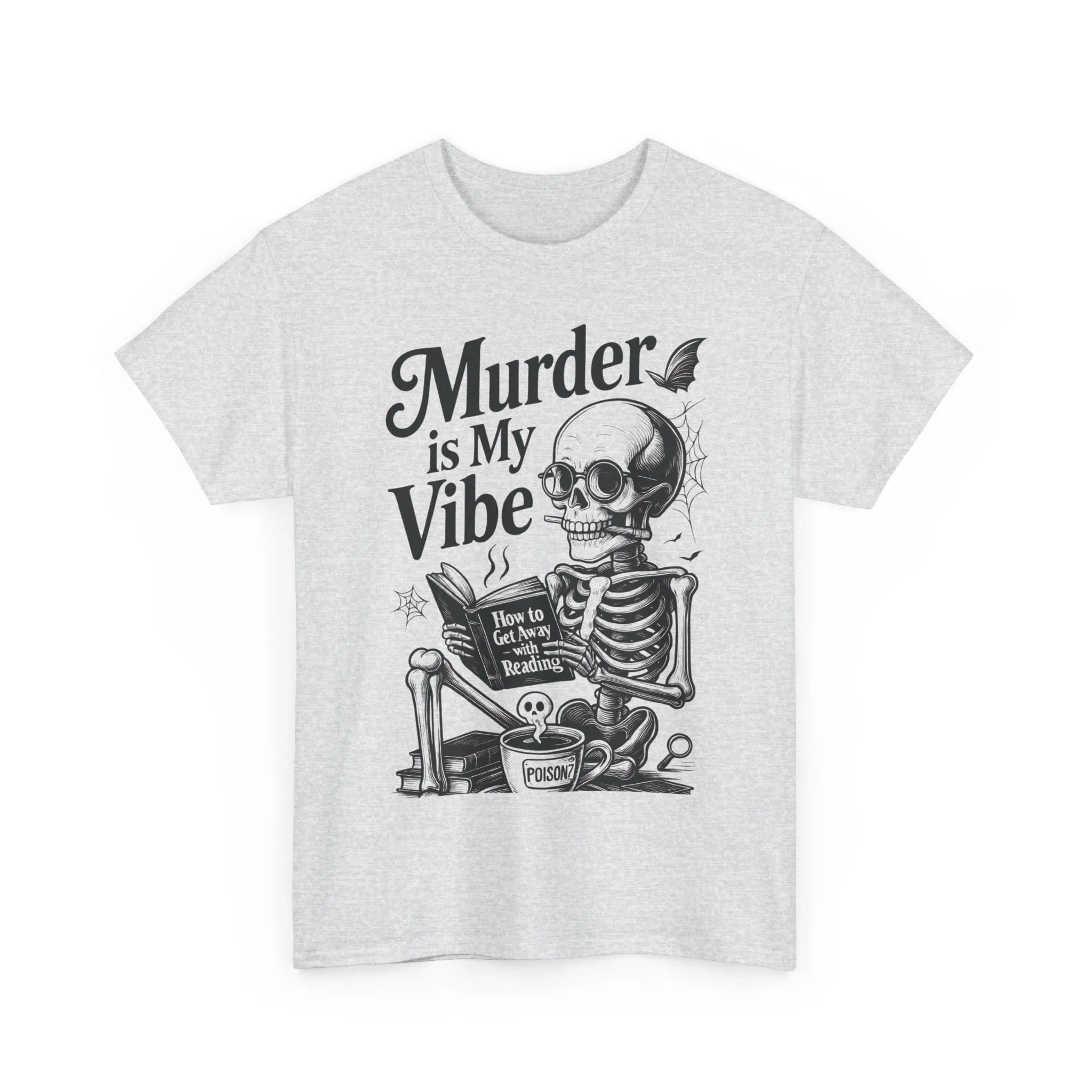 Mens Heavy Cotton Tee - "Murder is My Vibe" Graphic Shirt for Ghoulish Vibes, Halloween Fun, Spooky Season, Casual Wear, Gift for [...] - Image 2