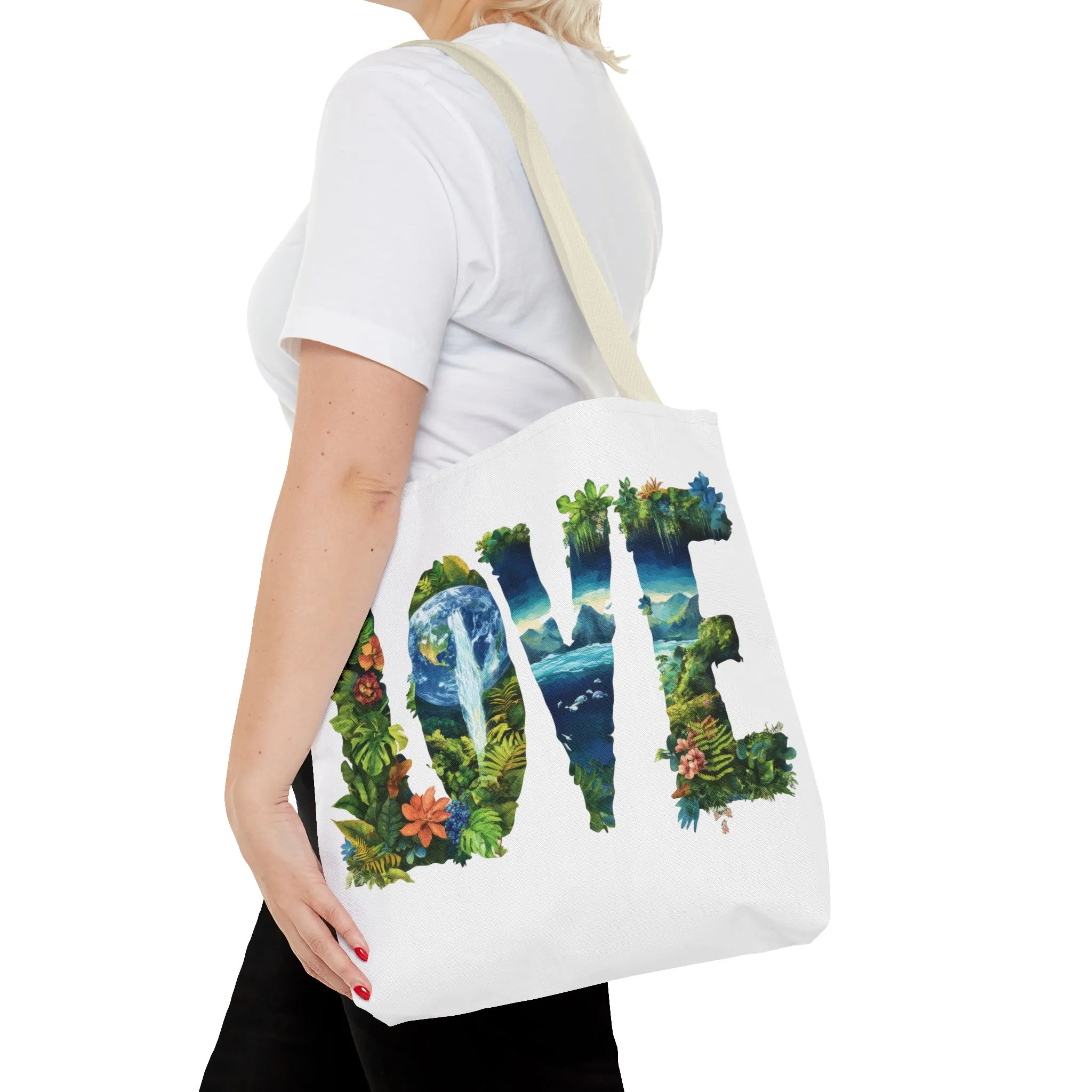 Earth Day LOVE Tote Bag, Eco Friendly Nature Art Bag, Sustainable Planet Message, Floral Tote, Shopping Bag, Beach Bag, Large Canvas Bag - Image 34