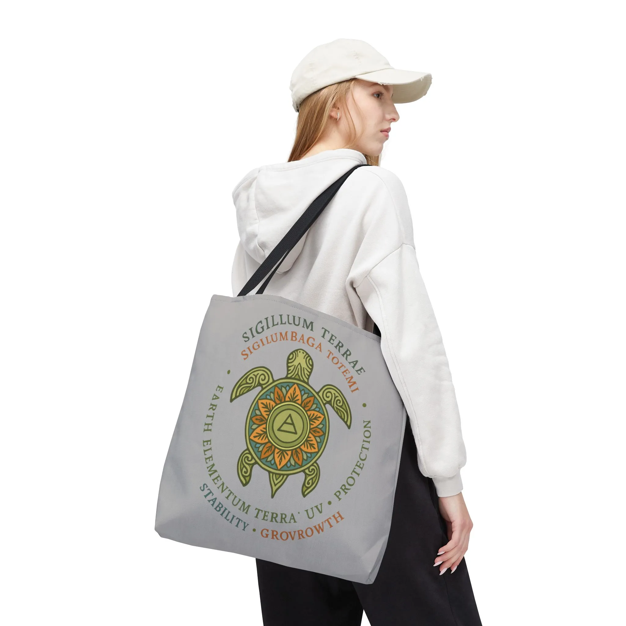 Spiritual Symbol Tote Bag, Eco-Friendly Shopping Bag, Gift for Yogis, Bohemian Style, Sigillum Terrae Design, Beach Bag, Large Canvas Bag - Image 5