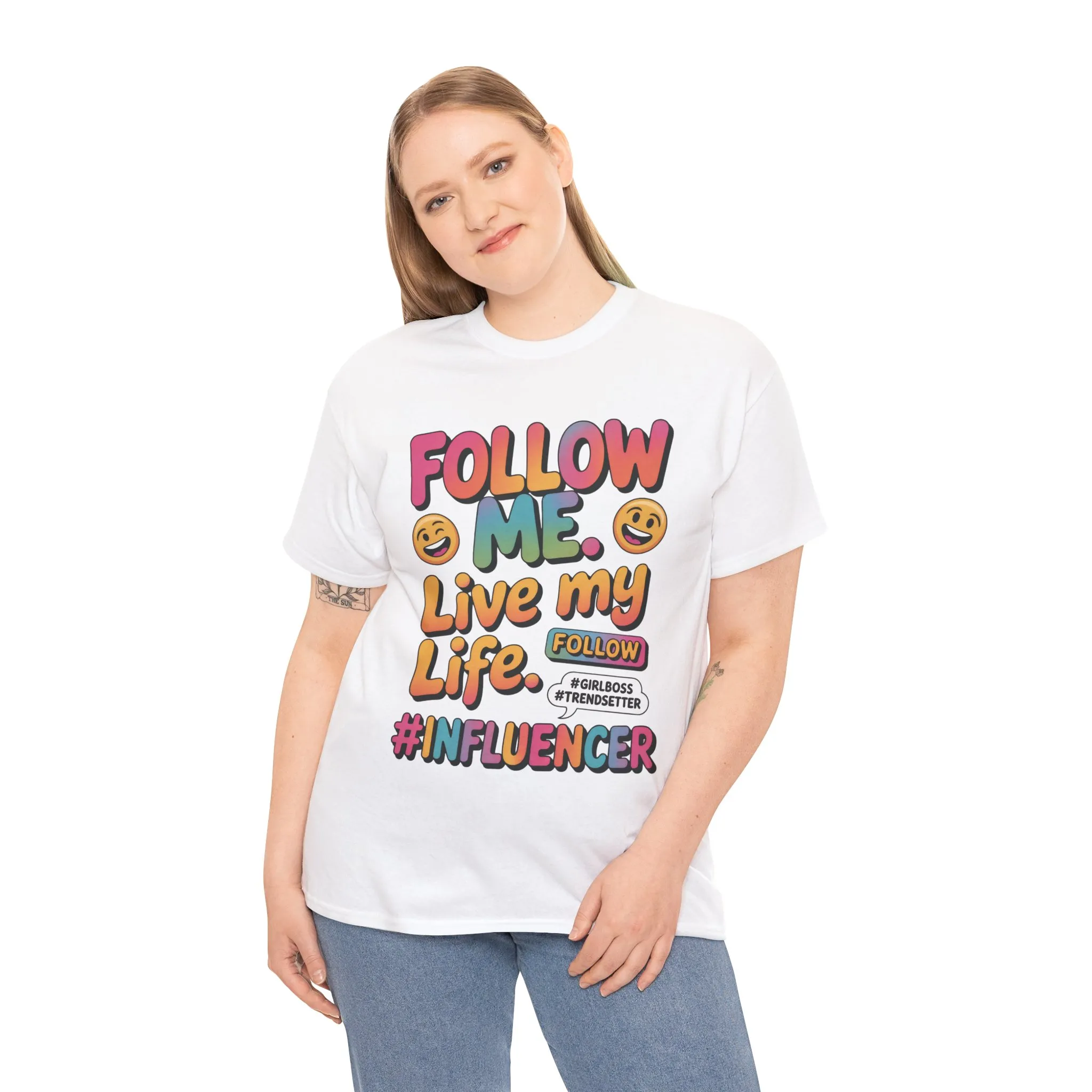 Womens Heavy Cotton Tee, Influencer Graphic Tee, Follow Me Live My Life Shirt, Colorful Trendy GirlBoss T-Shirt, Trendsetter Summer Wear - Image 8