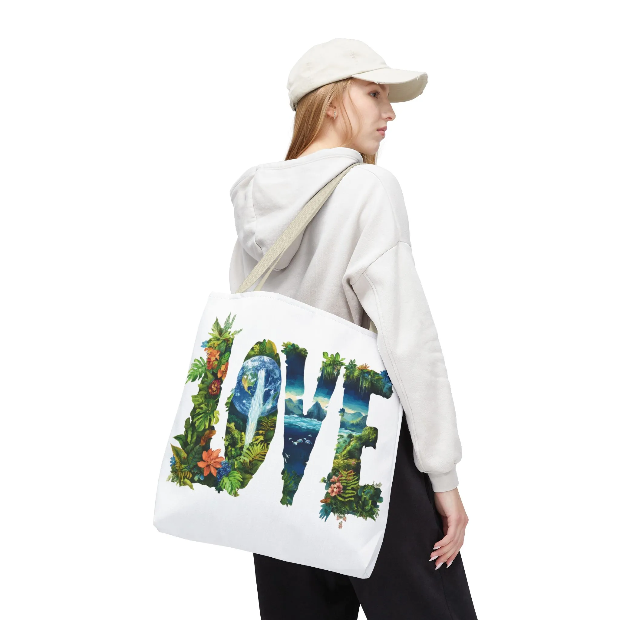 Earth Day LOVE Tote Bag, Eco Friendly Nature Art Bag, Sustainable Planet Message, Floral Tote, Shopping Bag, Beach Bag, Large Canvas Bag - Image 40