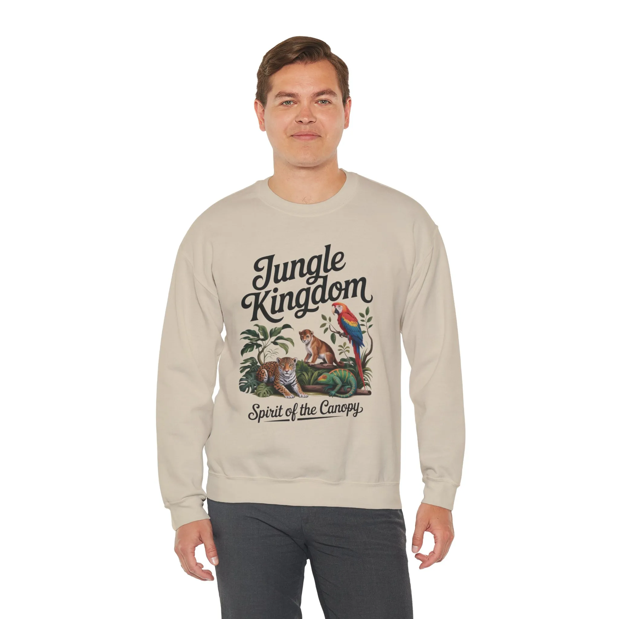 Jungle Kingdom Mens Sweatshirt, Cozy Jungle Crewneck, Nature Lover Gift, Wildlife Artwork, Eco-Conscious Apparel, Animal Enthusiast Clothing - Image 3