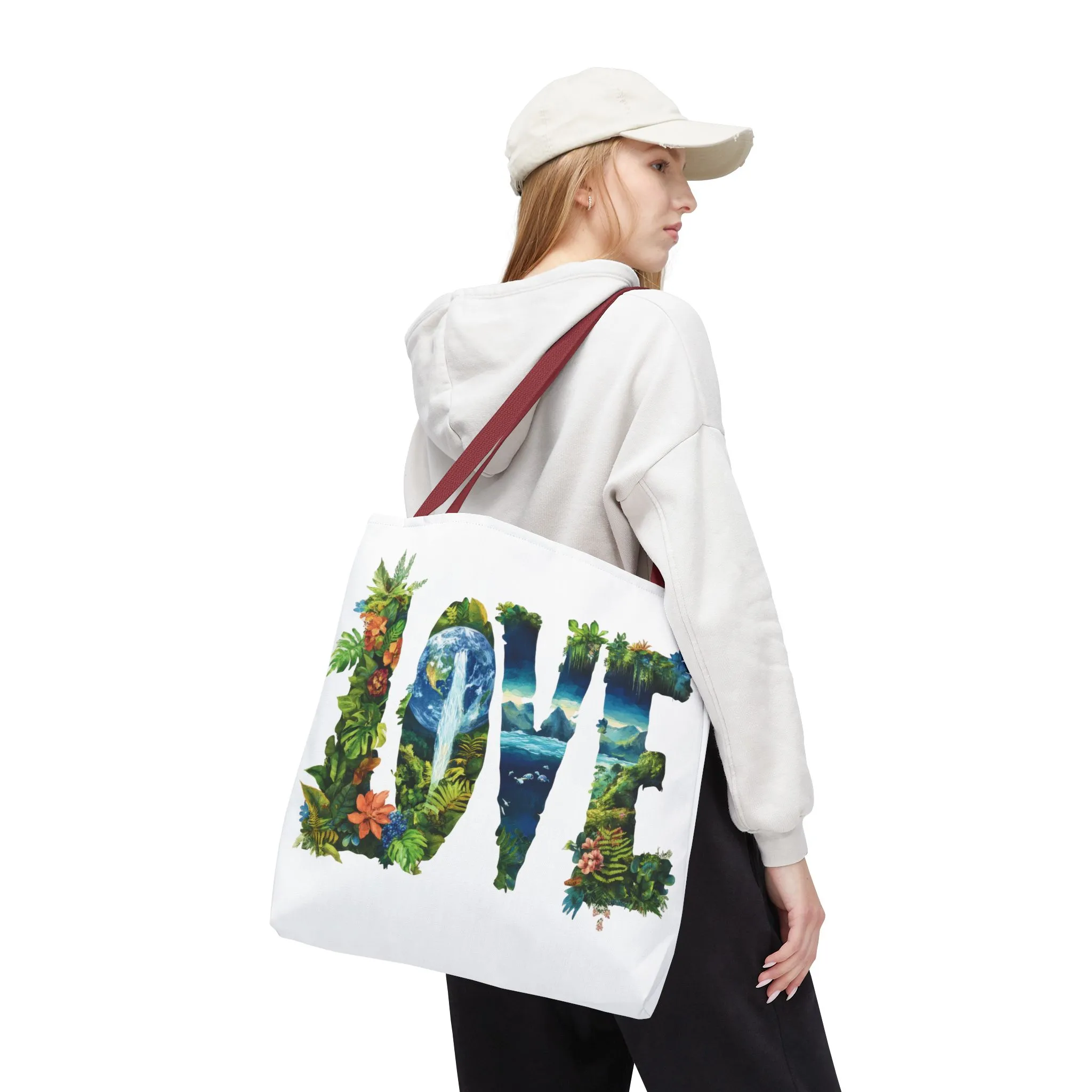 Earth Day LOVE Tote Bag, Eco Friendly Nature Art Bag, Sustainable Planet Message, Floral Tote, Shopping Bag, Beach Bag, Large Canvas Bag - Image 25