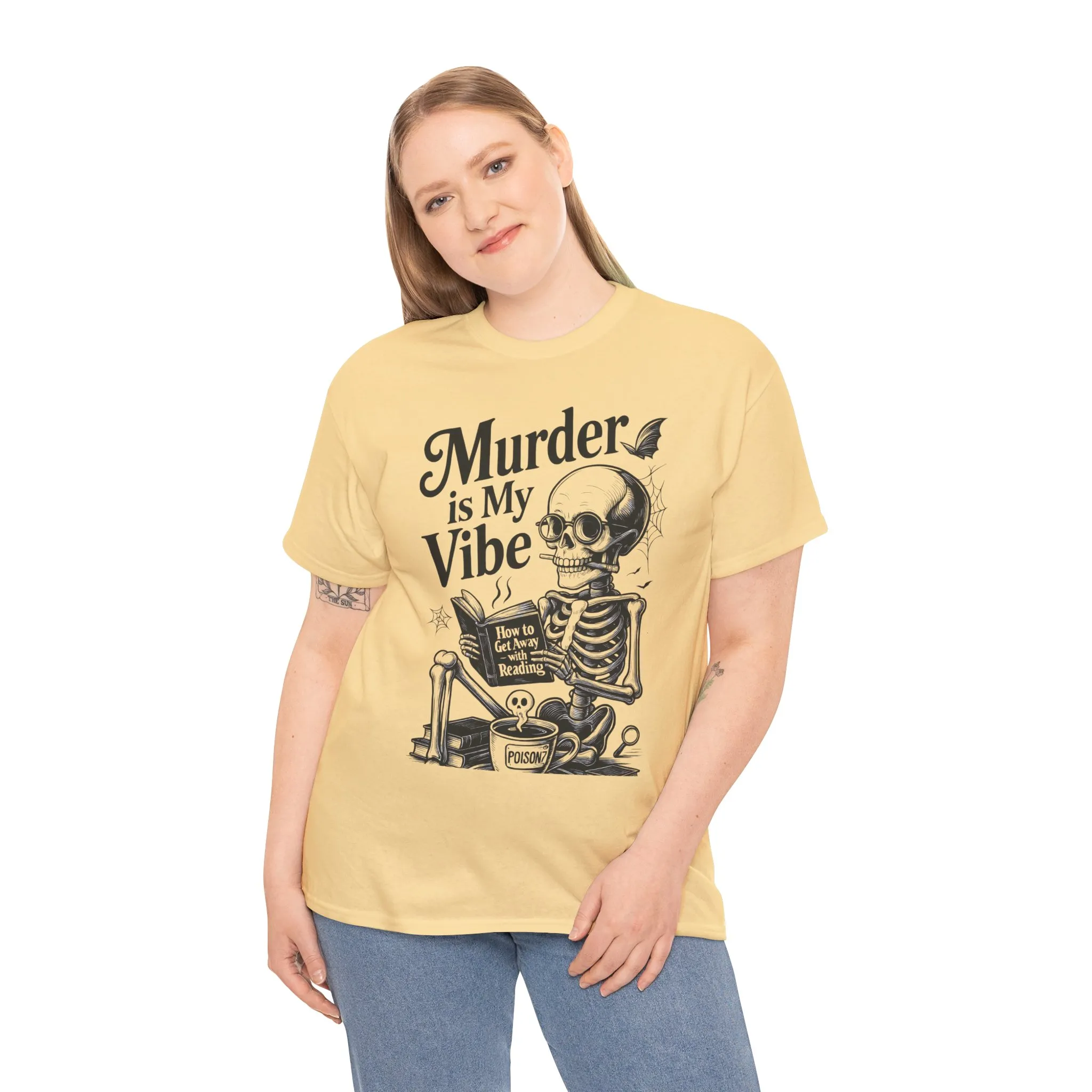 Womens Heavy Cotton Tee - "Murder is My Vibe" Graphic Shirt for Ghoulish Vibes, Halloween Fun, Spooky Season, Casual Wear, Gift for [...] - Image 18