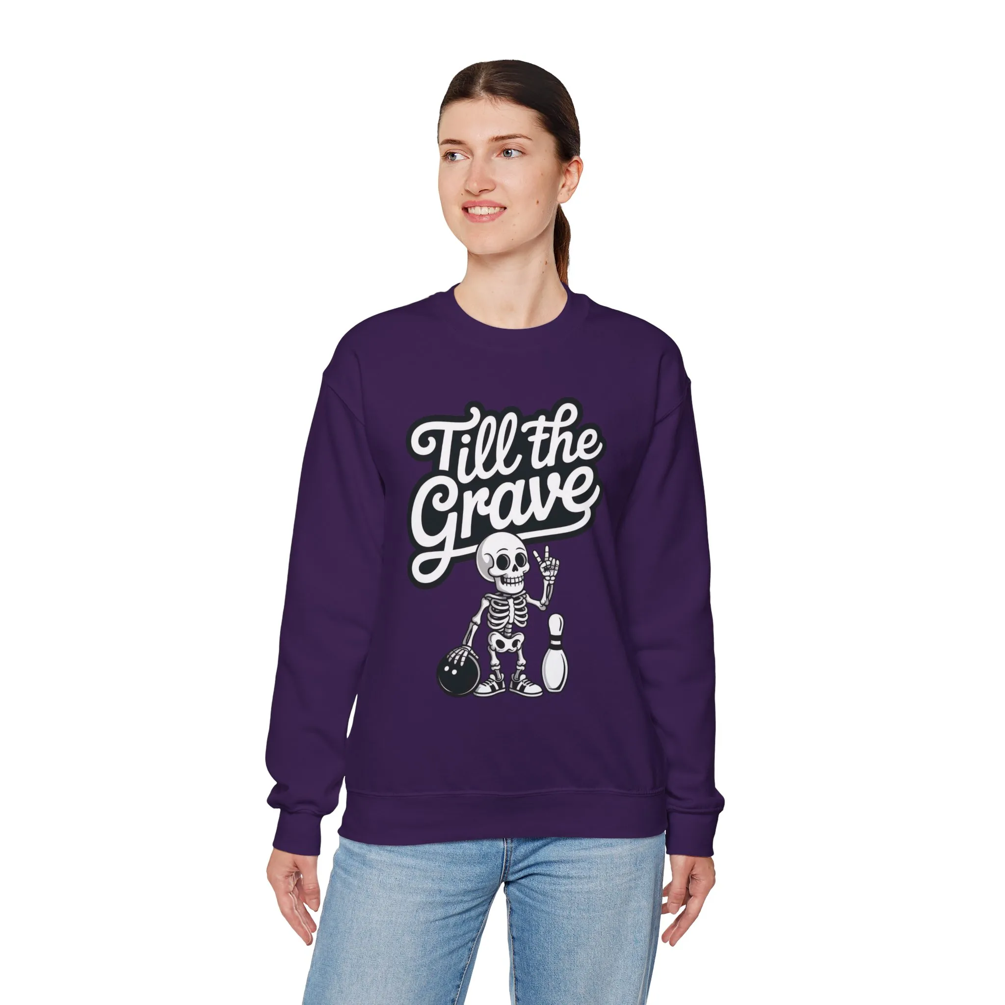 Funny Skeleton Bowling Sweatshirt, Womens Crewneck, Halloween Gift, Casual Wear, Till the Grave Sweatshirt, Bowling Lover Apparel - Image 3