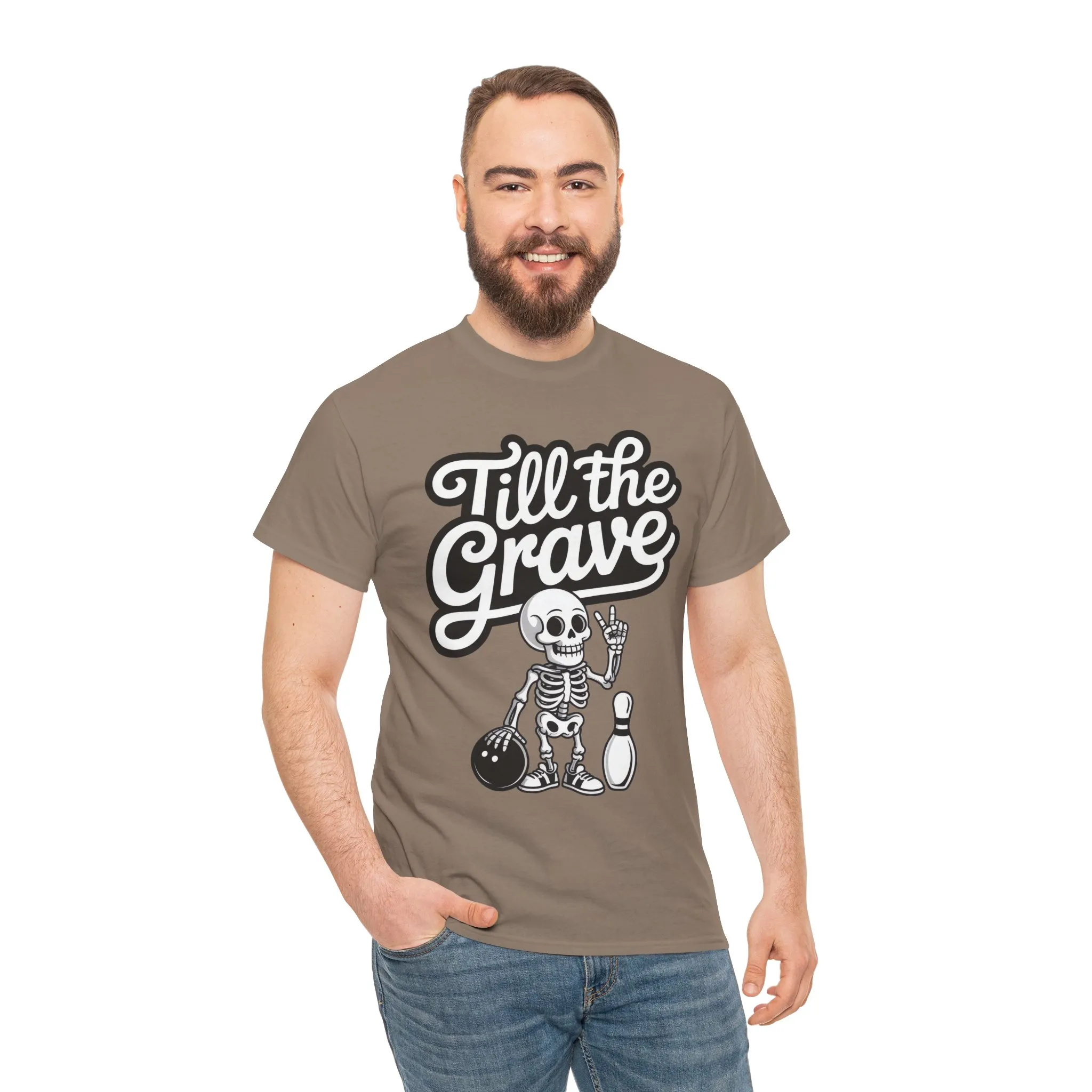 Skeleton Bowling Graphic Tee, Mens Heavy Cotton Tee, Funny Halloween Shirt, Gift for Bowlers, Retro Style Apparel, Casual Wear - Image 8