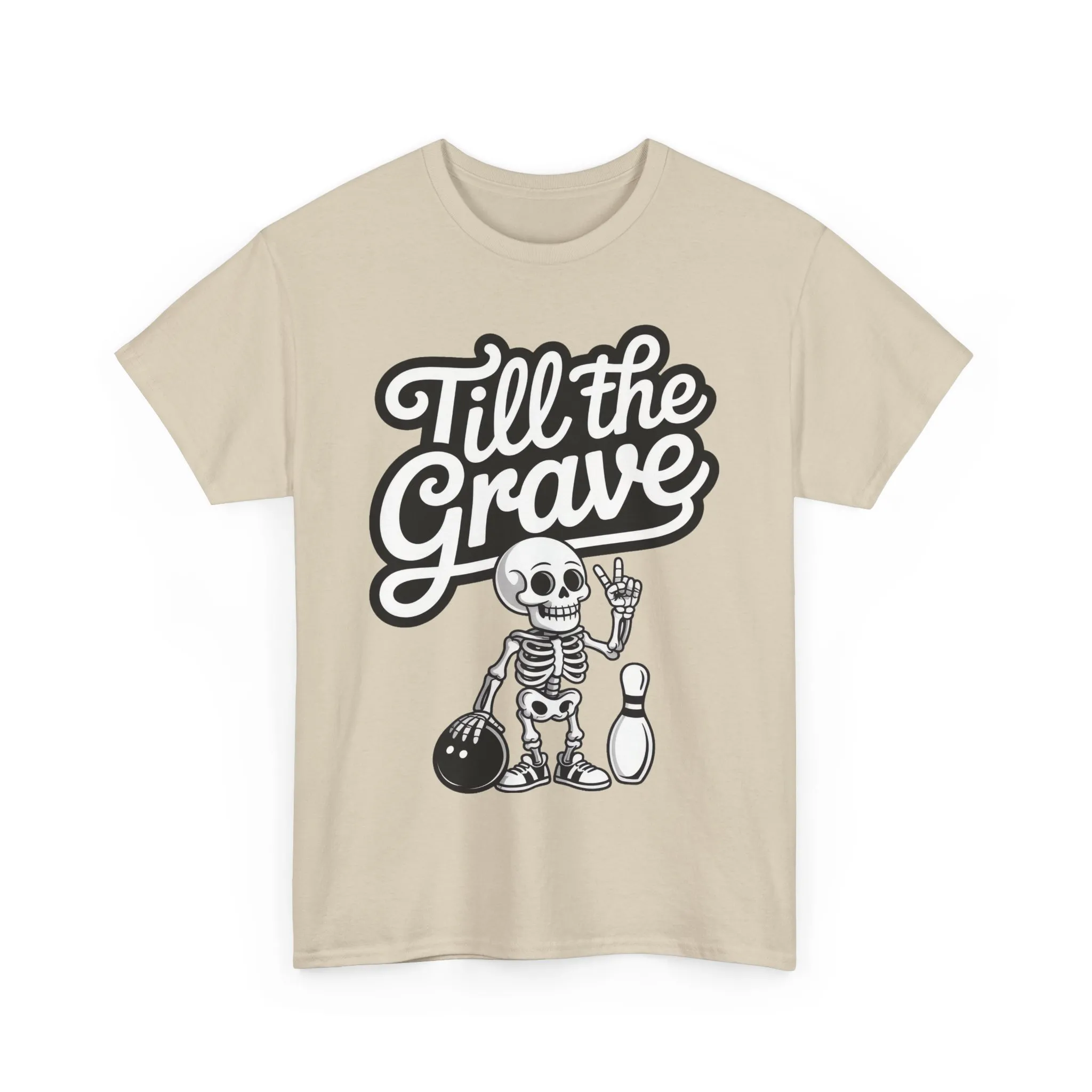 Skeleton Bowling Graphic Tee, Mens Heavy Cotton Tee, Funny Halloween Shirt, Gift for Bowlers, Retro Style Apparel, Casual Wear - Image 4