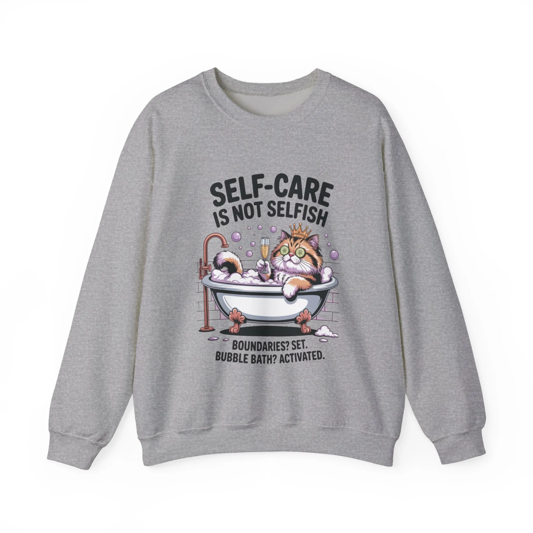 Womens Crewneck Sweatshirt, Self-Care Cat Shirt, Funny Cat Tee, Relaxing Kitty Graphic, Self Care Is Not Selfish Womens Sweatshirt - Image 7