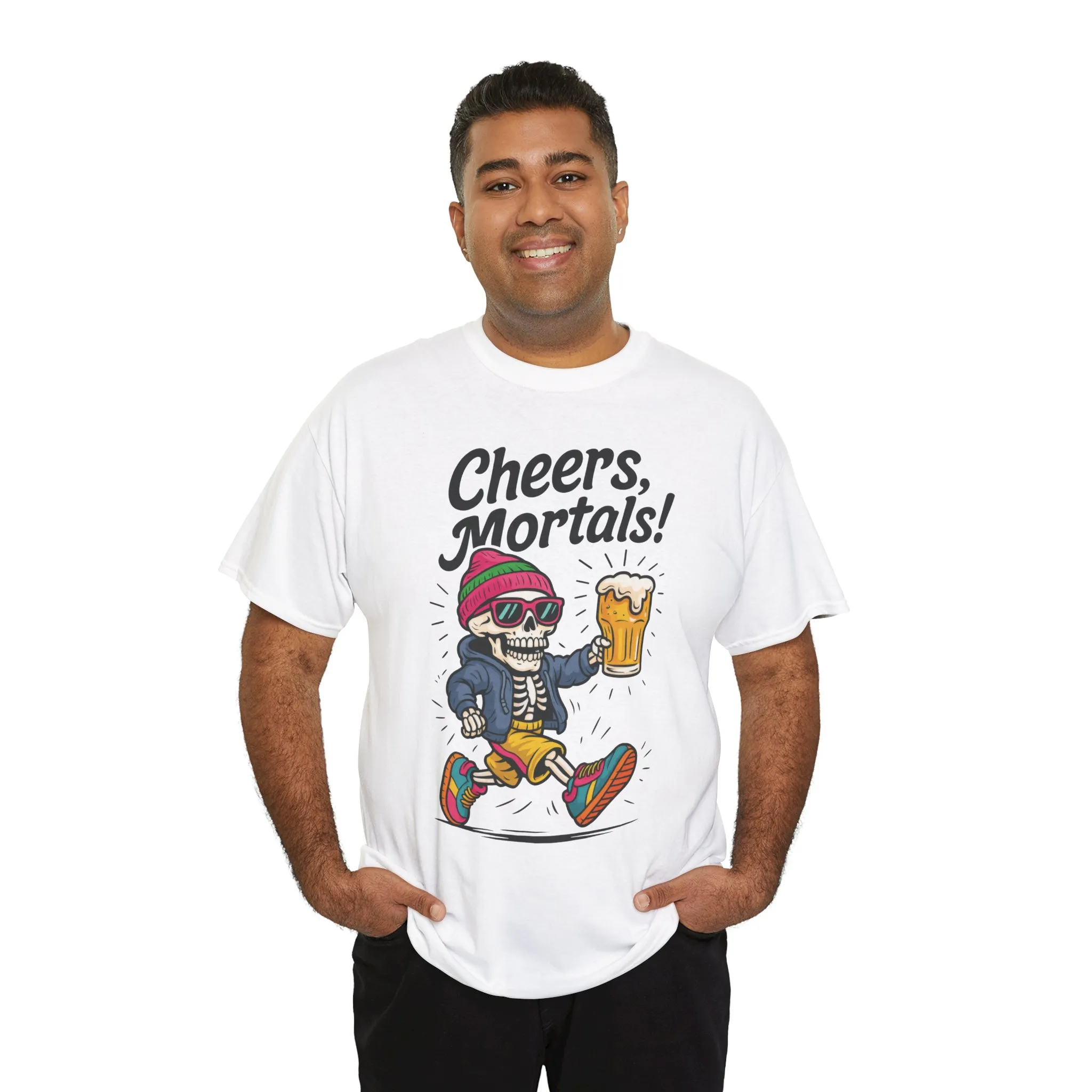 Cheers, Mortals! Mens Tee, Funny Skeleton Beer Graphic Tee, Cool Drinking Humor Shirt, Party Gift for Him, Halloween Tee, Beer Lovers Gift - Image 7