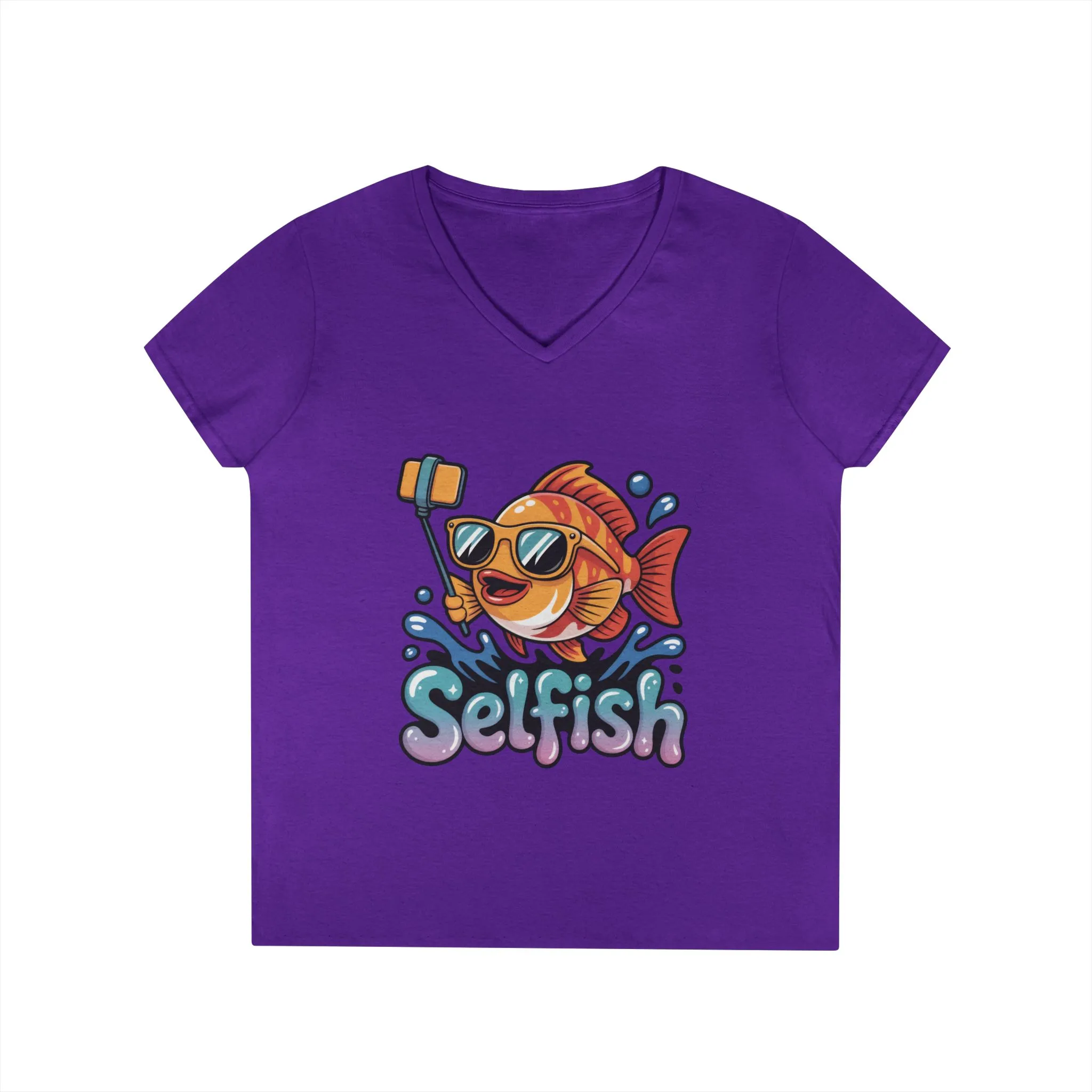 Ladies' V-Neck T-Shirt, Funny Selfie Fish Graphic Womens Tee, Playful Pun Gift for Her, Summer Vibes, Unique Beach Shirt, Outdoor Adventures - Image 17