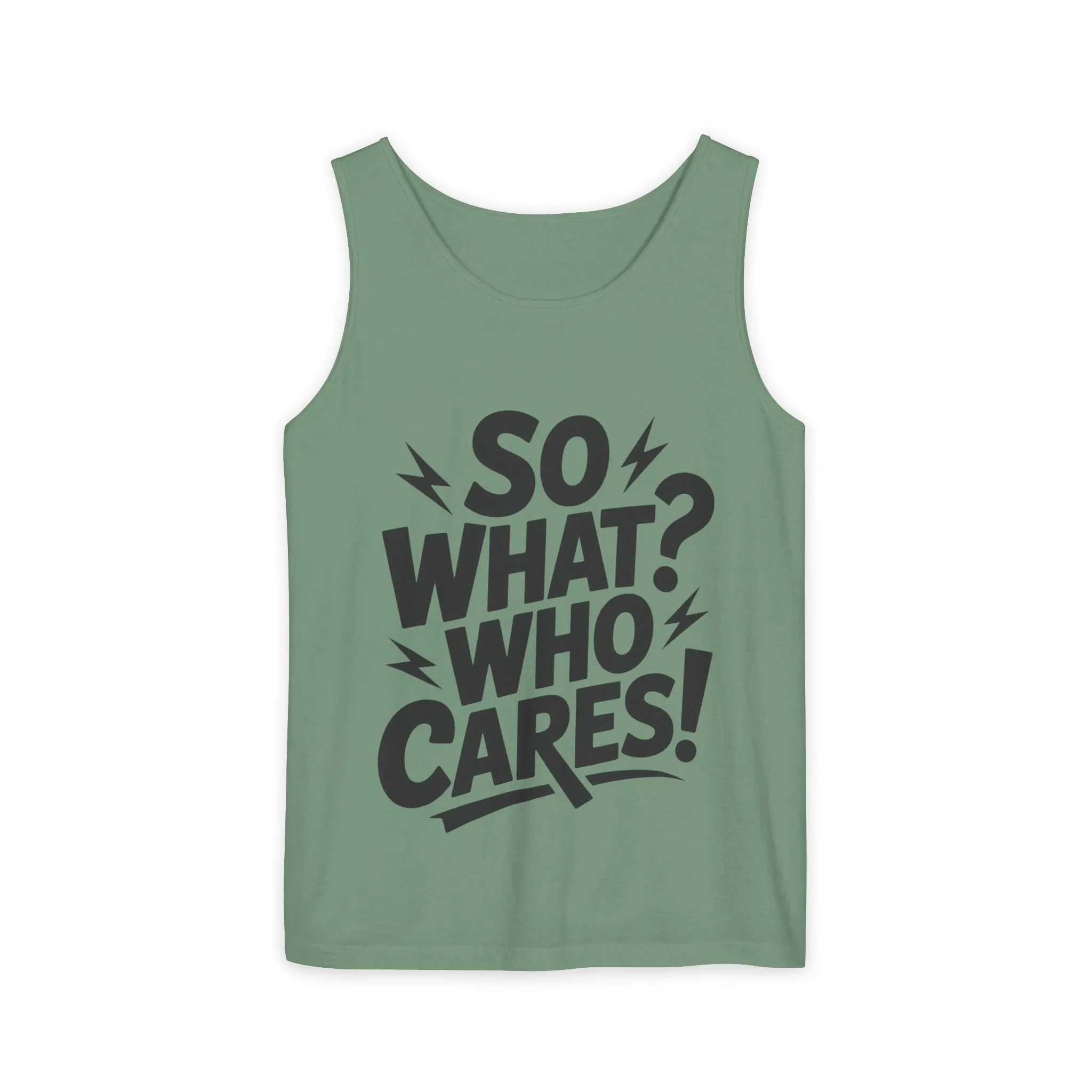 Mens Tank Top, "So What? Who Cares!", Casual Summer Wear, Beach Trip, Festival Outfit, Lightning Print, Sarcastic Summer Tee, Gym Tank - Image 7