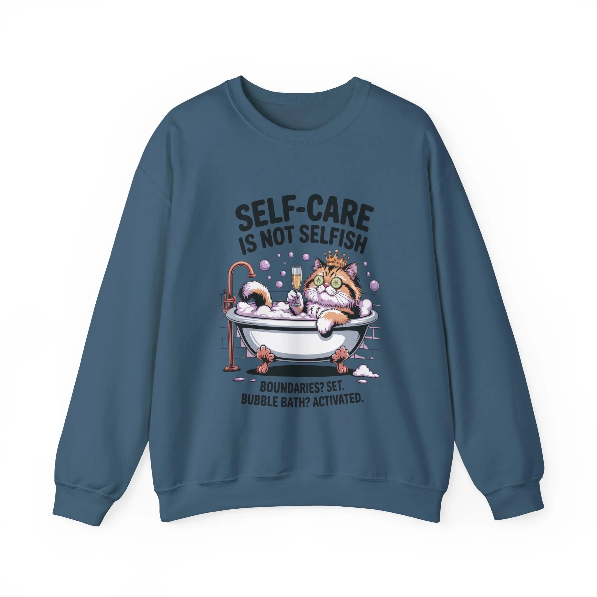 Womens Crewneck Sweatshirt, Self-Care Cat Shirt, Funny Cat Tee, Relaxing Kitty Graphic, Self Care Is Not Selfish Womens Sweatshirt - Image 16