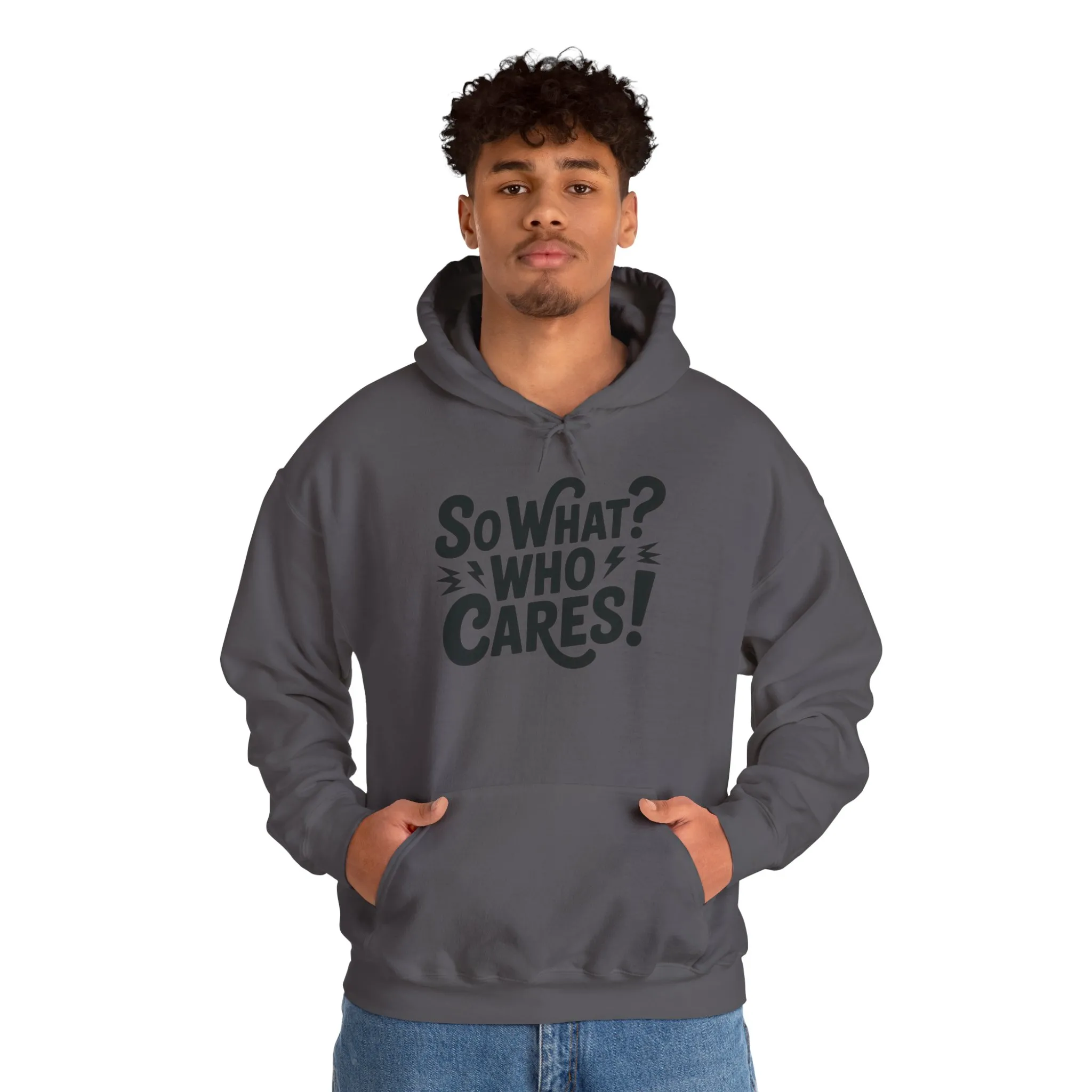 So What? Who Cares! Funny Mens Hoodie, Bold Statement Design, Lightning Graphic Pullover, Rebellious Urban Humor, Funny Streetwear - Image 23