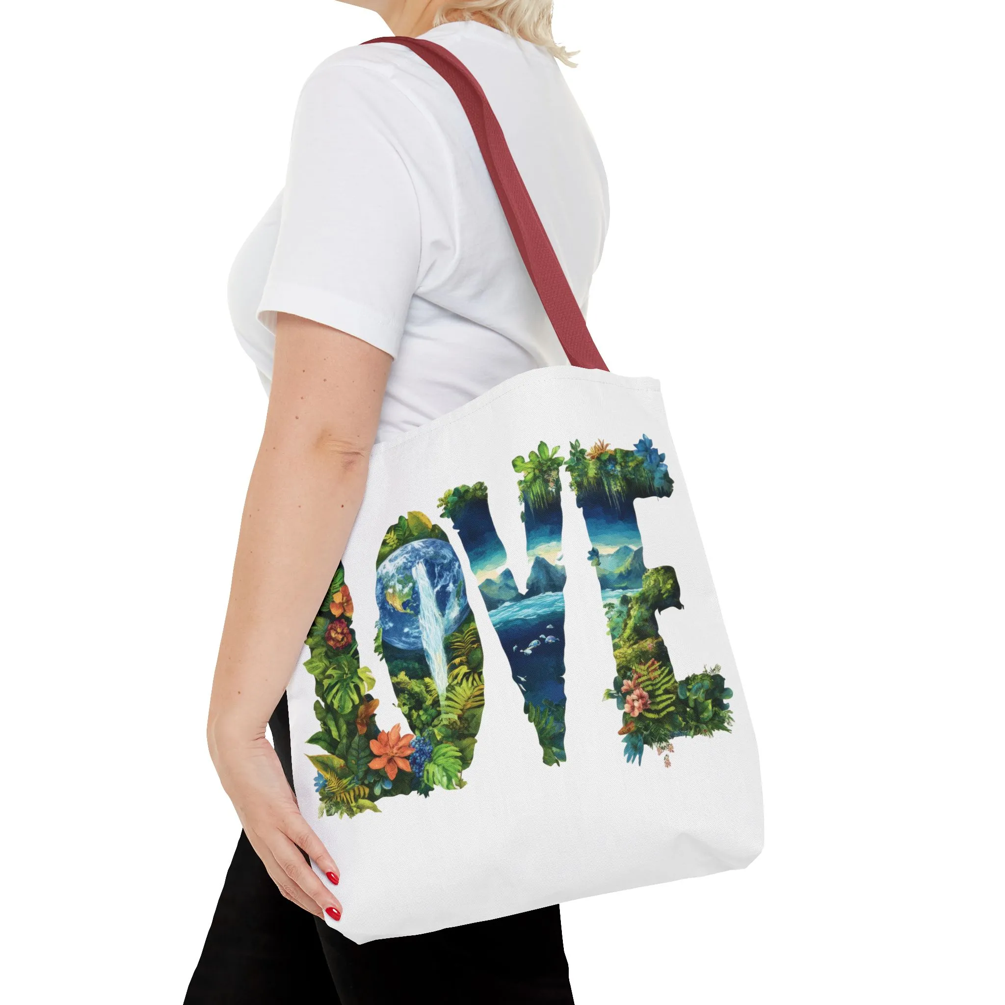 Earth Day LOVE Tote Bag, Eco Friendly Nature Art Bag, Sustainable Planet Message, Floral Tote, Shopping Bag, Beach Bag, Large Canvas Bag - Image 19