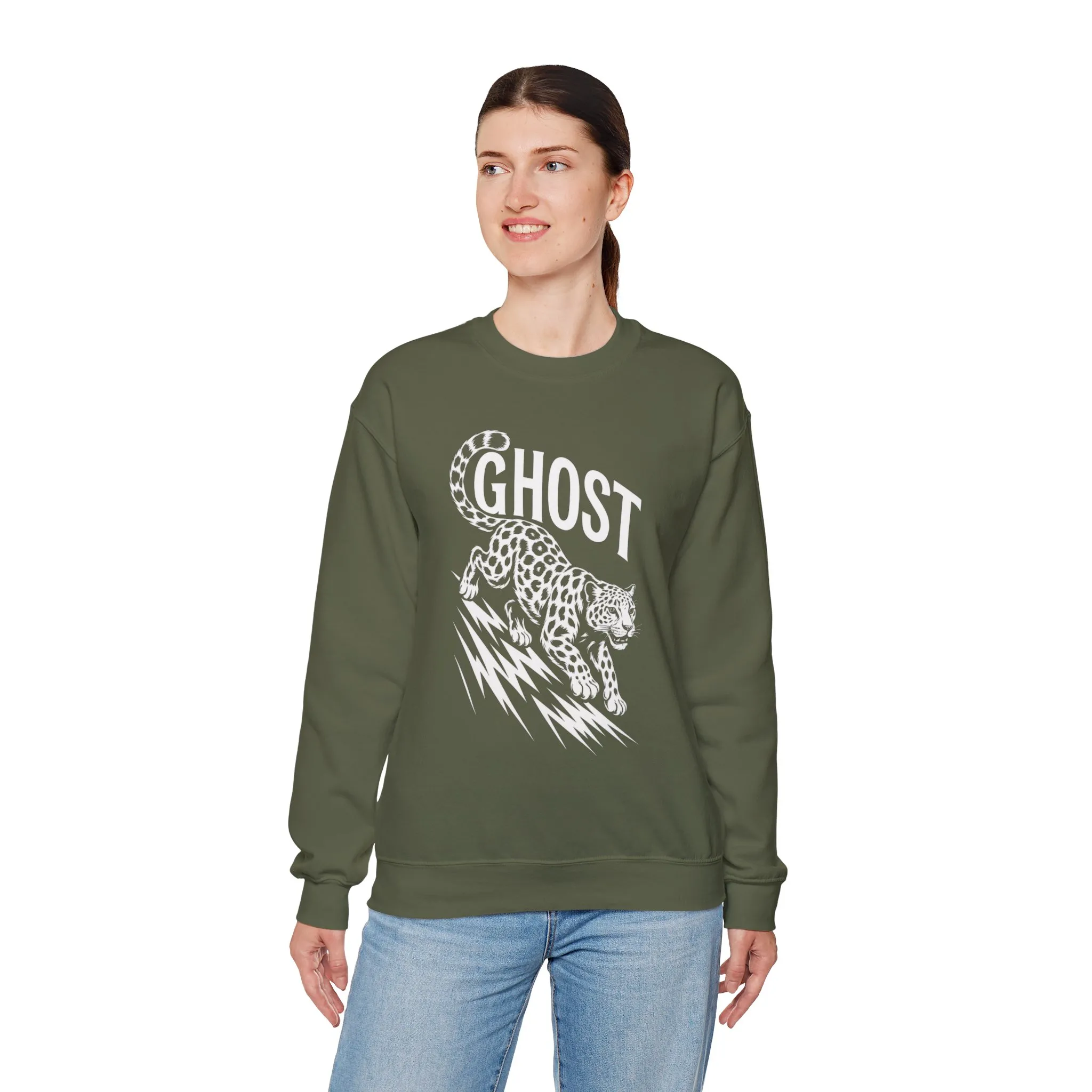Ghost Leopard Crewneck Sweatshirt, Unisex Fashion, Cozy Casual Wear, Graphic Sweatshirt, Wild Animal Art, Gift for Animal Lovers - Image 9