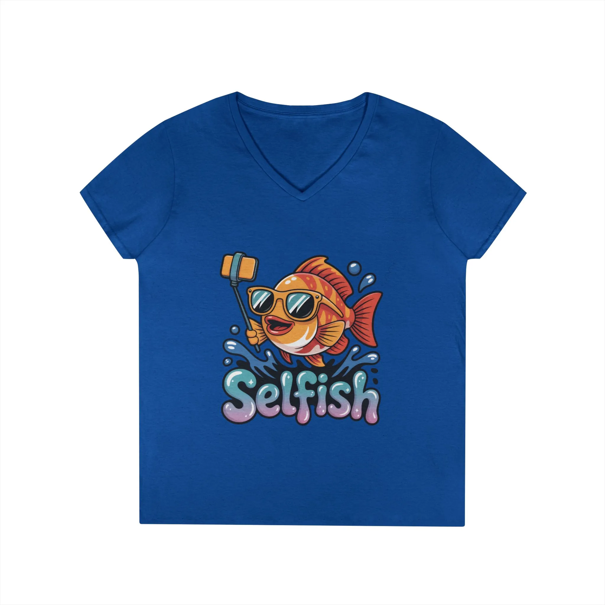 Ladies' V-Neck T-Shirt, Funny Selfie Fish Graphic Womens Tee, Playful Pun Gift for Her, Summer Vibes, Unique Beach Shirt, Outdoor Adventures - Image 13