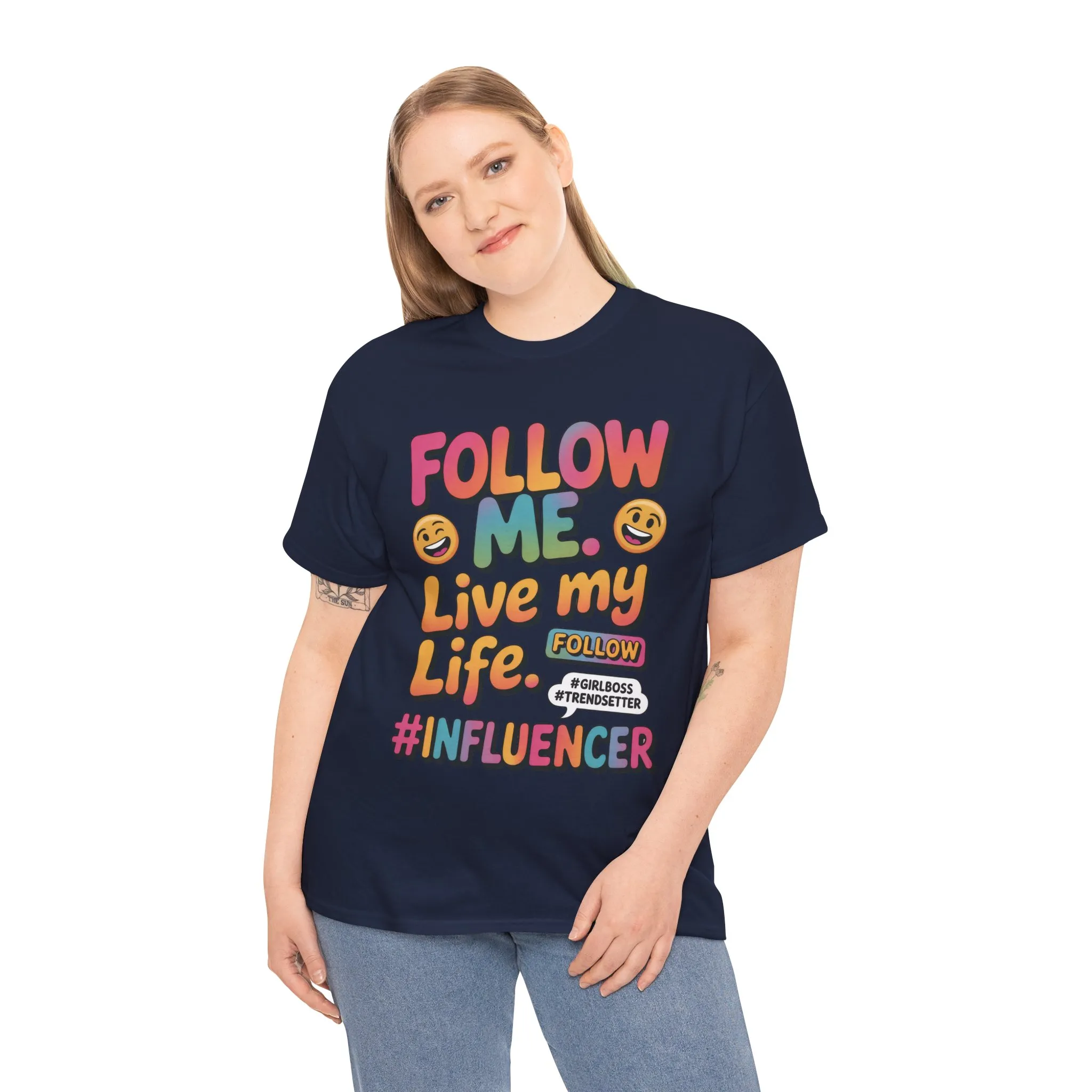 Womens Heavy Cotton Tee, Influencer Graphic Tee, Follow Me Live My Life Shirt, Colorful Trendy GirlBoss T-Shirt, Trendsetter Summer Wear - Image 4