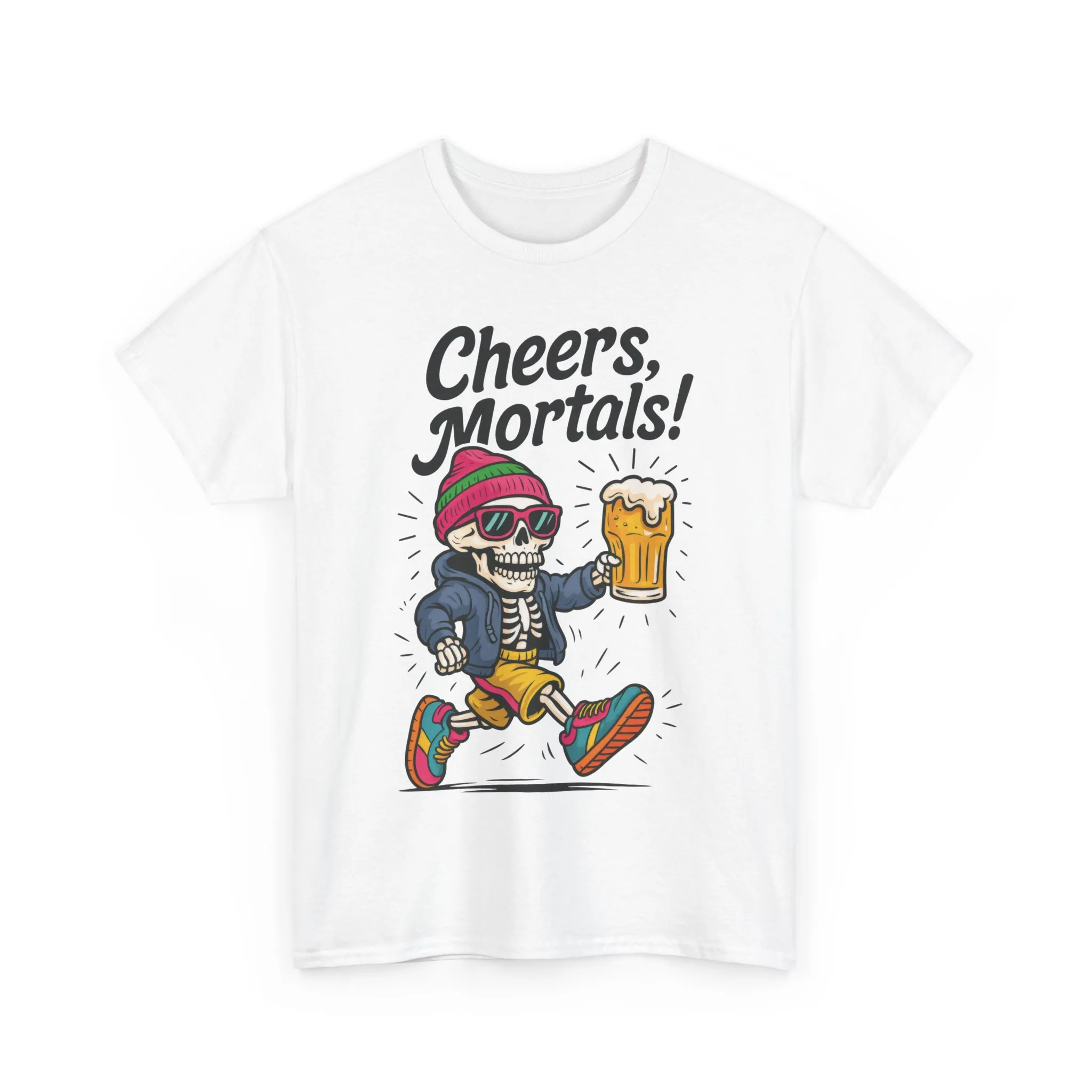 Cheers, Mortals! Mens Tee, Funny Skeleton Beer Graphic Tee, Cool Drinking Humor Shirt, Party Gift for Him, Halloween Tee, Beer Lovers Gift - Image 5