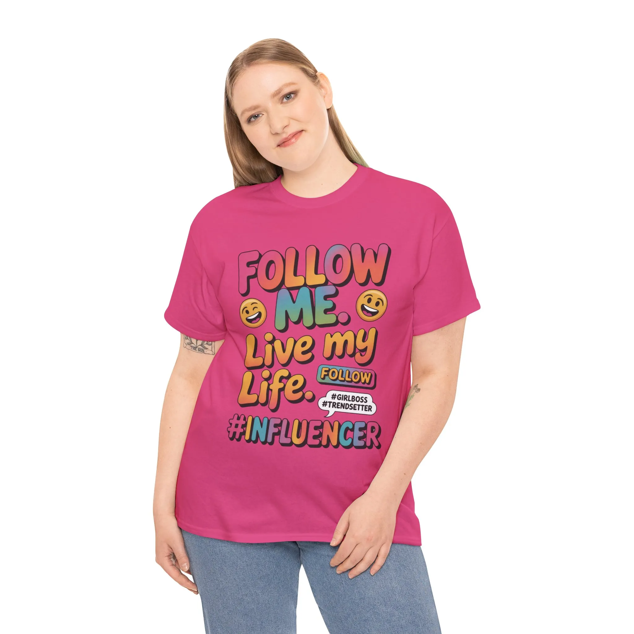 Womens Heavy Cotton Tee, Influencer Graphic Tee, Follow Me Live My Life Shirt, Colorful Trendy GirlBoss T-Shirt, Trendsetter Summer Wear - Image 32