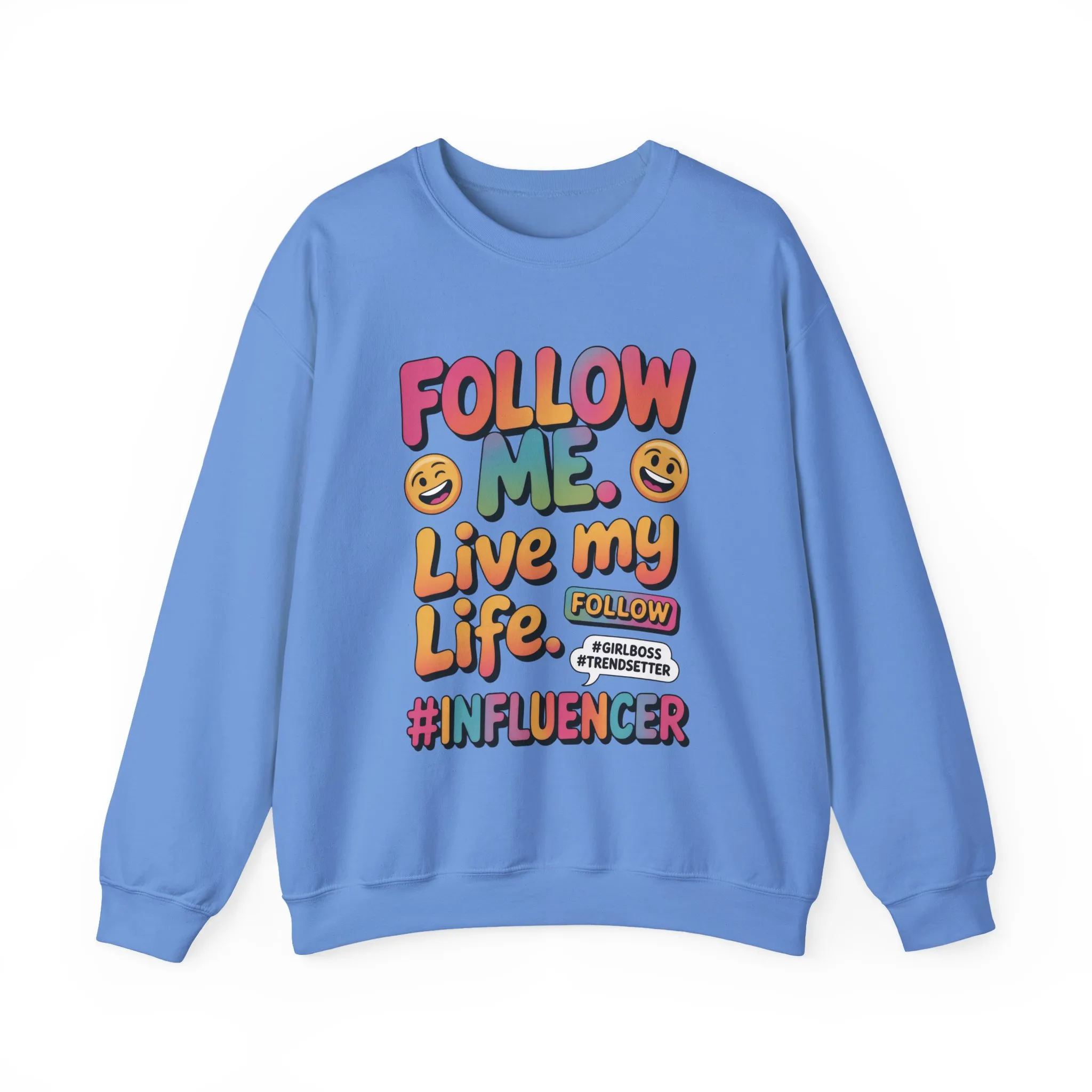 Womens Heavy Blend™ Crewneck Sweatshirt, Influencer Sweatshirt, Colorful Follow Me Live My Life Graphic Sweatshirt, Trendy GirlBoss Outfit - Image 31