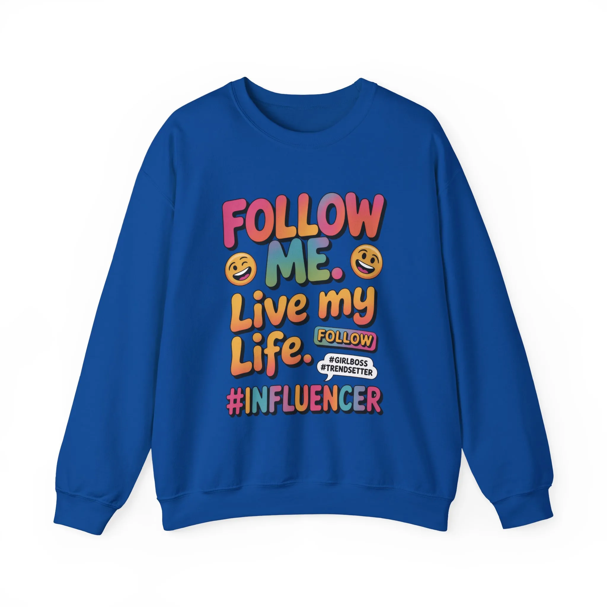 Womens Heavy Blend™ Crewneck Sweatshirt, Influencer Sweatshirt, Colorful Follow Me Live My Life Graphic Sweatshirt, Trendy GirlBoss Outfit - Image 13