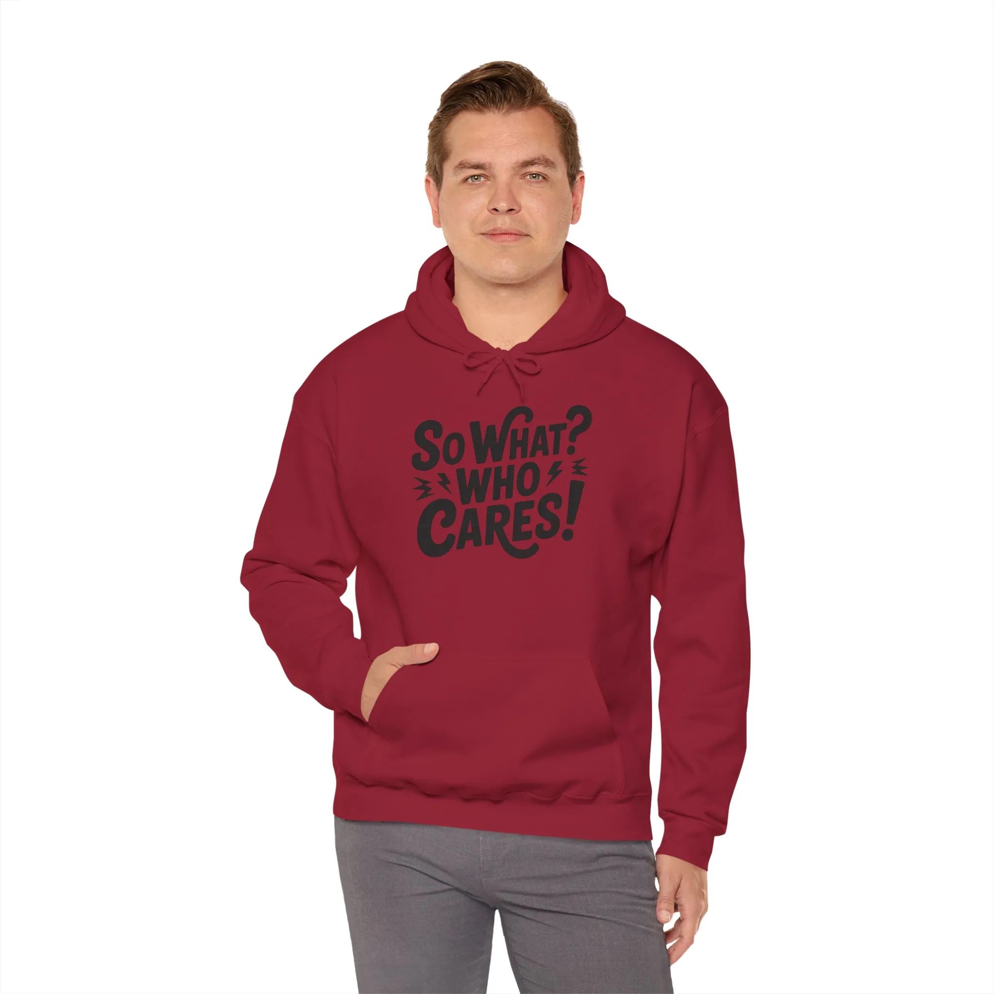So What? Who Cares! Funny Mens Hoodie, Bold Statement Design, Lightning Graphic Pullover, Rebellious Urban Humor, Funny Streetwear - Image 36