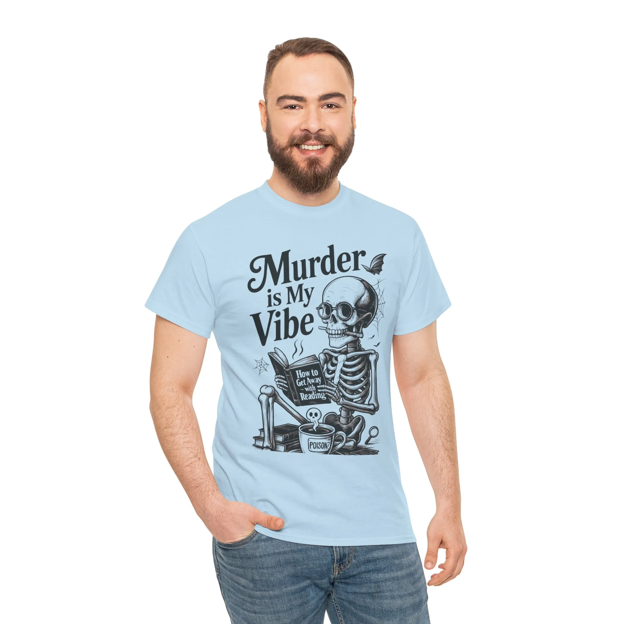 Mens Heavy Cotton Tee - "Murder is My Vibe" Graphic Shirt for Ghoulish Vibes, Halloween Fun, Spooky Season, Casual Wear, Gift for [...] - Image 17
