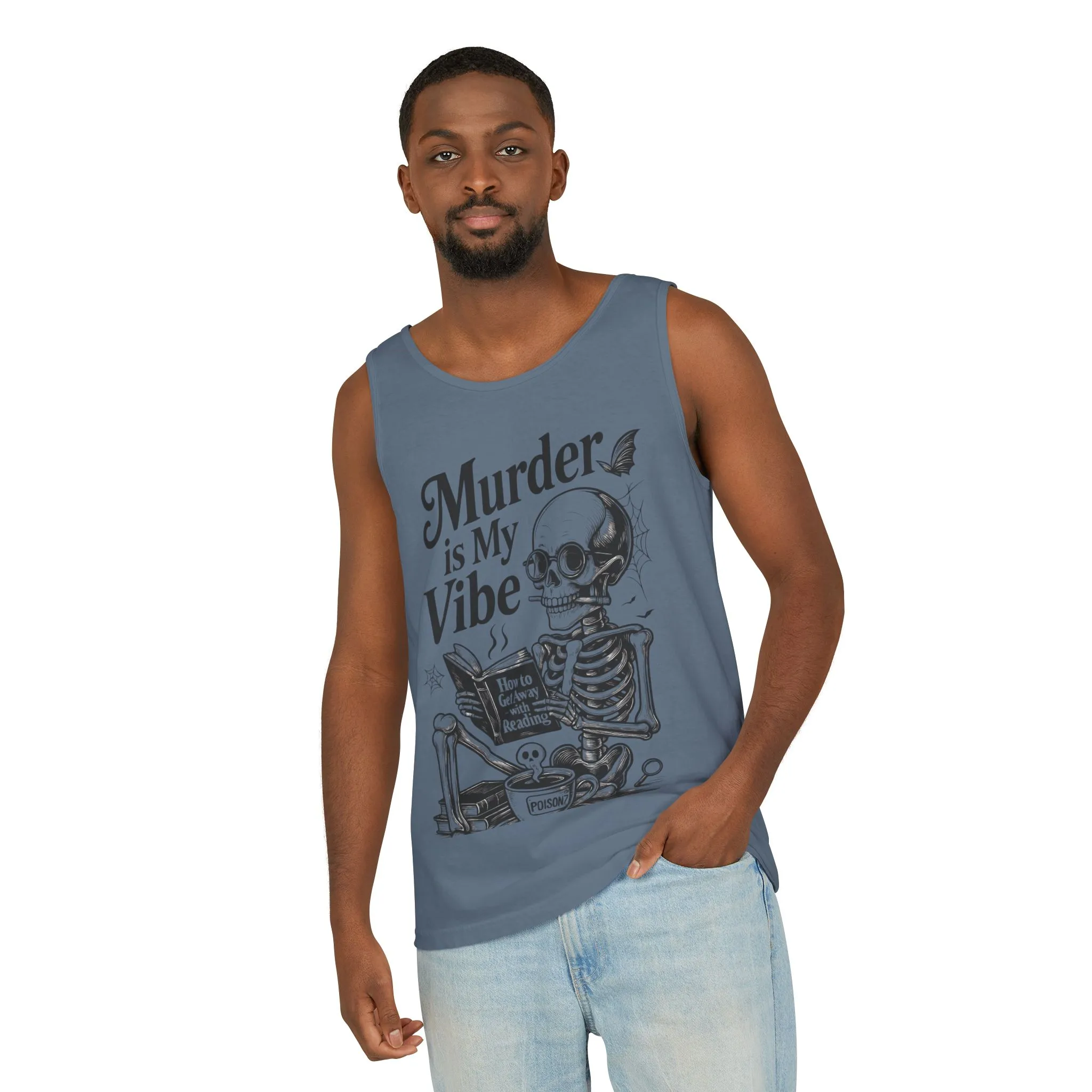 Murder Is My Vibe Tank Top, Mens Goth Tank, Halloween Clothing, Skeleton Graphic Tee, Cozy Casual Wear, Quirky Gift Idea - Image 24