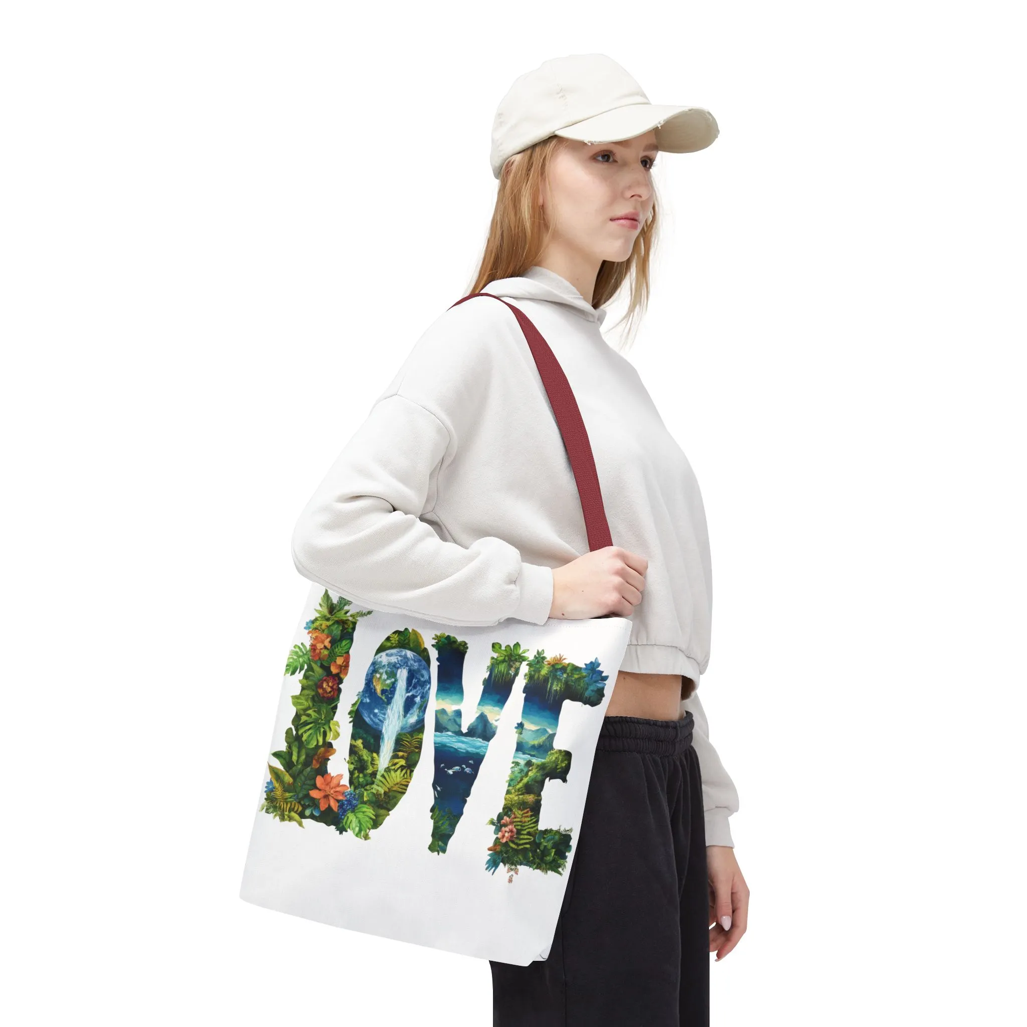 Earth Day LOVE Tote Bag, Eco Friendly Nature Art Bag, Sustainable Planet Message, Floral Tote, Shopping Bag, Beach Bag, Large Canvas Bag - Image 20