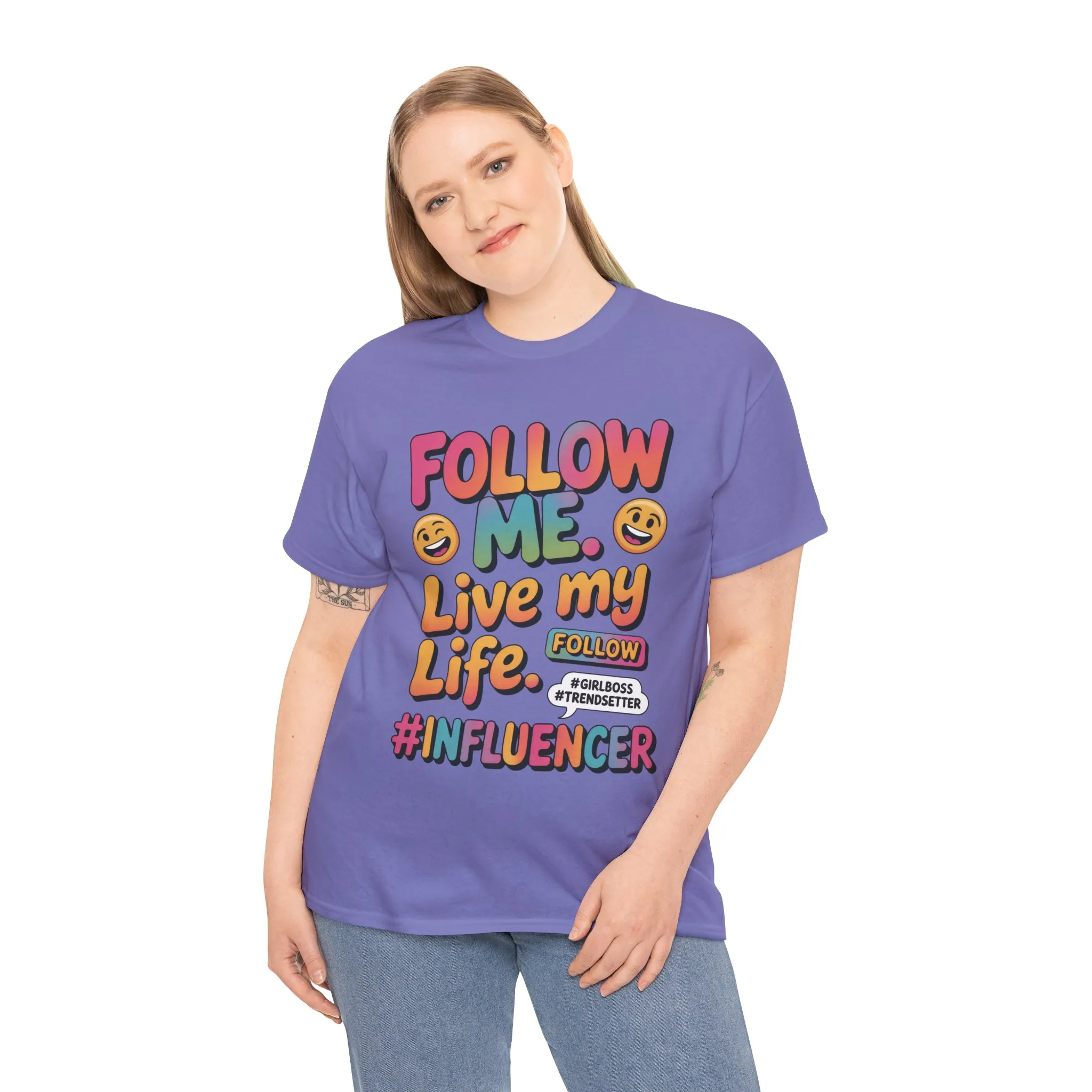 Womens Heavy Cotton Tee, Influencer Graphic Tee, Follow Me Live My Life Shirt, Colorful Trendy GirlBoss T-Shirt, Trendsetter Summer Wear - Image 28