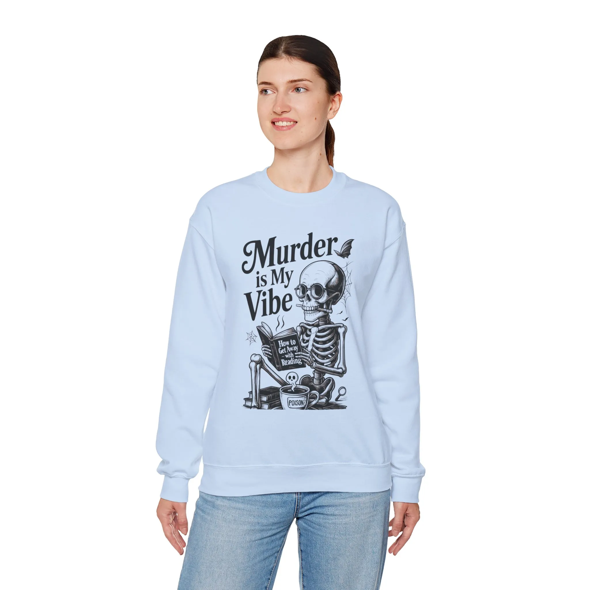 Murder is My Vibe Womens Crewneck Sweatshirt, Cozy Gift for Halloween, Unique Sweatshirt, Skull Graphic, Fall Fashion, Unisex Pullover - Image 18