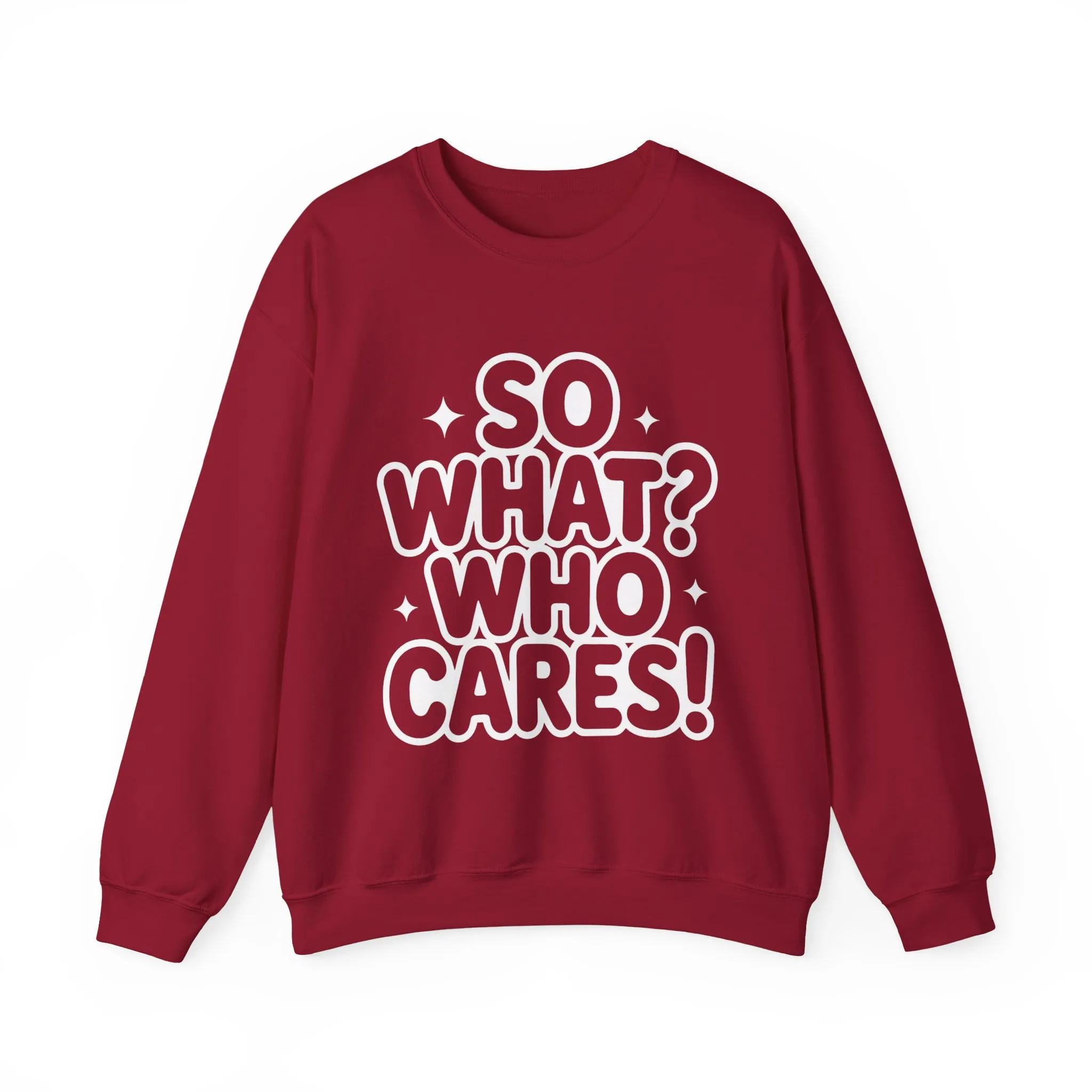 Trendy Womens Crewneck Sweatshirt with 'So What? Who Cares!' Print, Funny Typography Sweater, Sassy Graphic Sweater for Women - Image 25